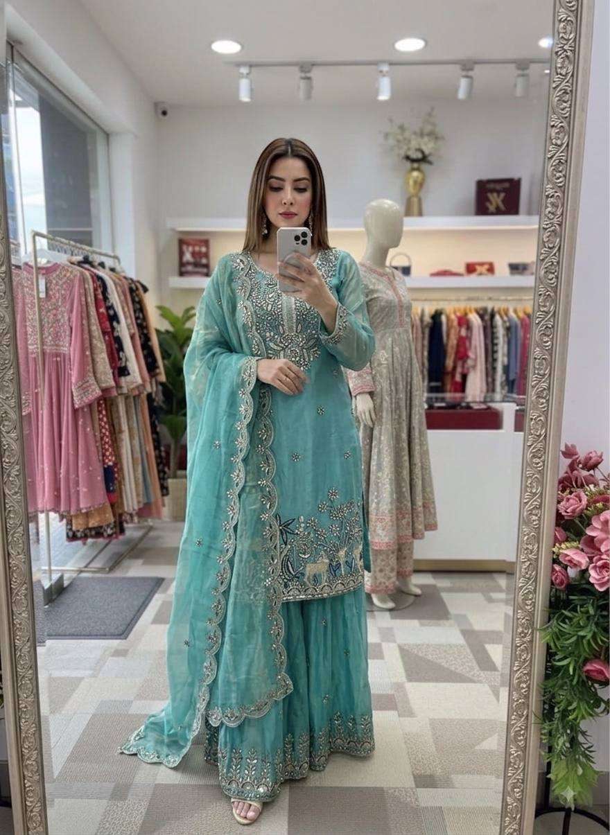 WW 1280 SILK BEAUTIFUL DESIGNER LOOK WEDDING FUNCTION WEAR SHARARA SUIT