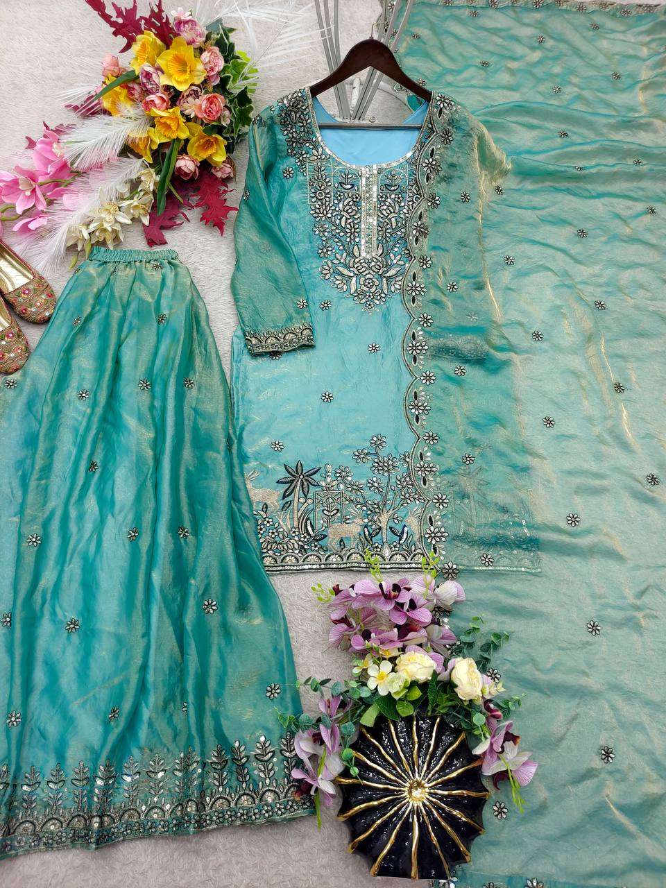 WW 1280 SILK BEAUTIFUL DESIGNER LOOK WEDDING FUNCTION WEAR SHARARA SUIT