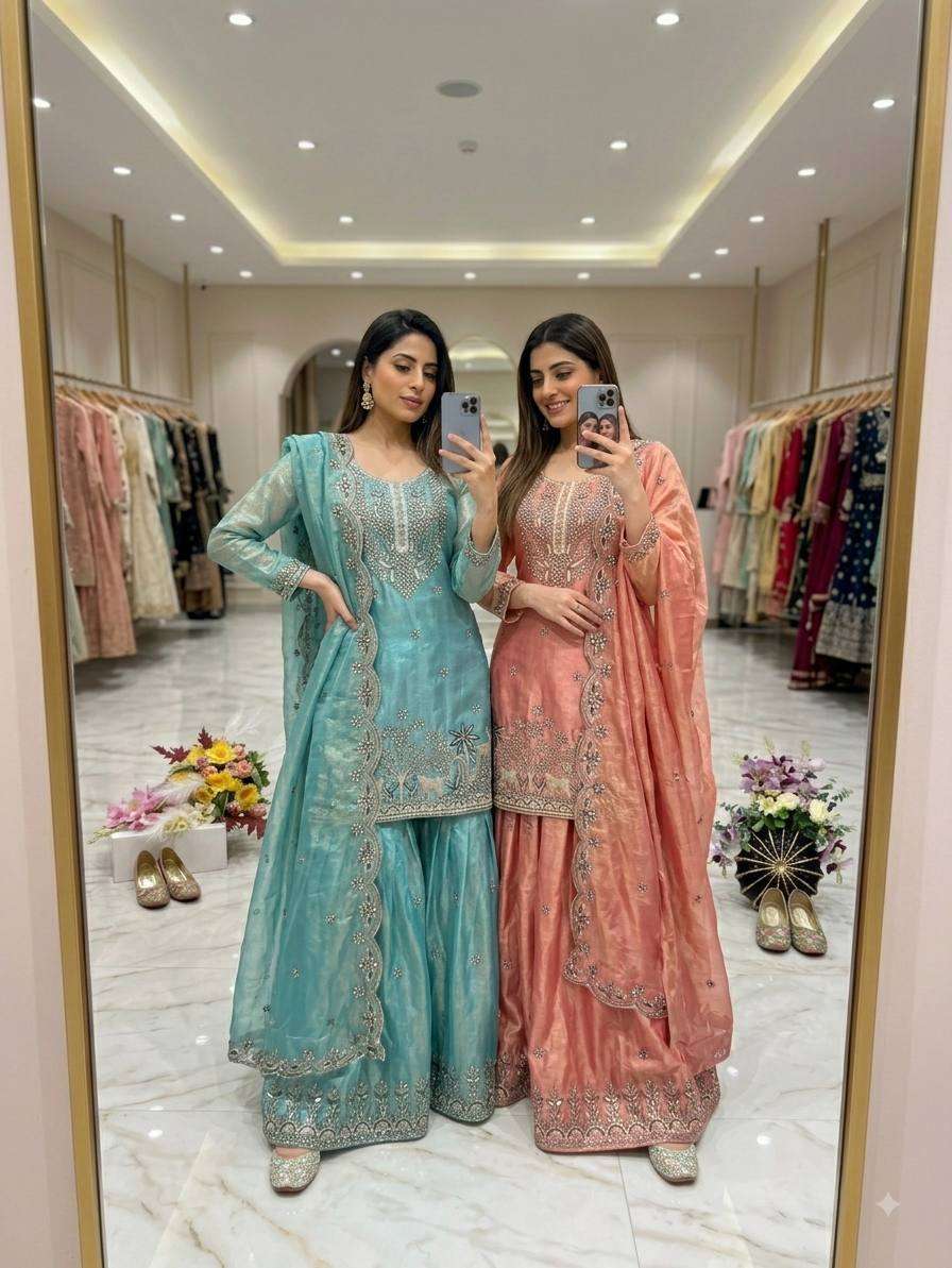 WW 1280 SILK BEAUTIFUL DESIGNER LOOK WEDDING FUNCTION WEAR SHARARA SUIT