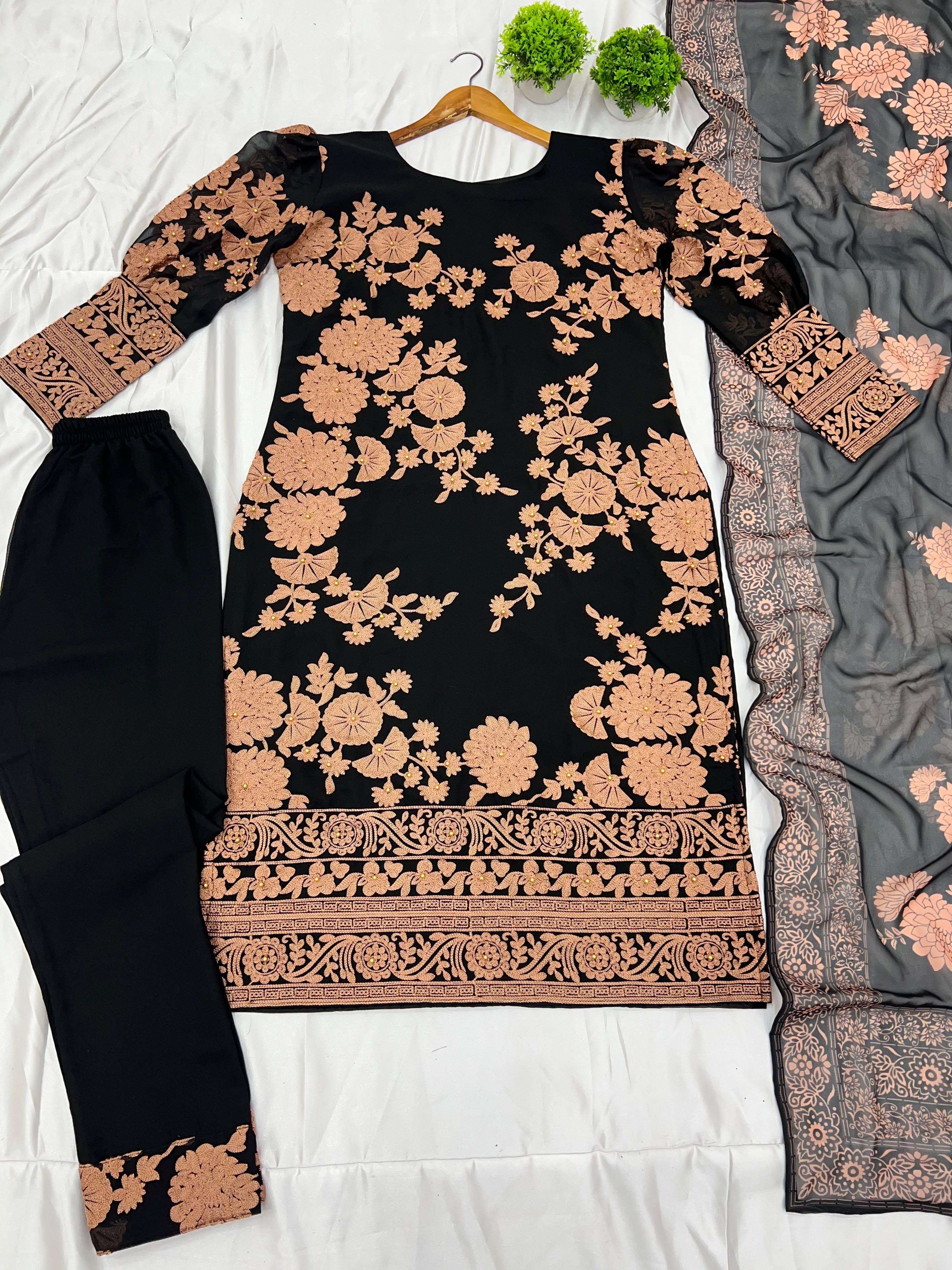 ZF 411 GEORGETTE SEQUENCE EMBROIDERY DESIGNER WORK READY MADE FESTIVE WEAR SUIT