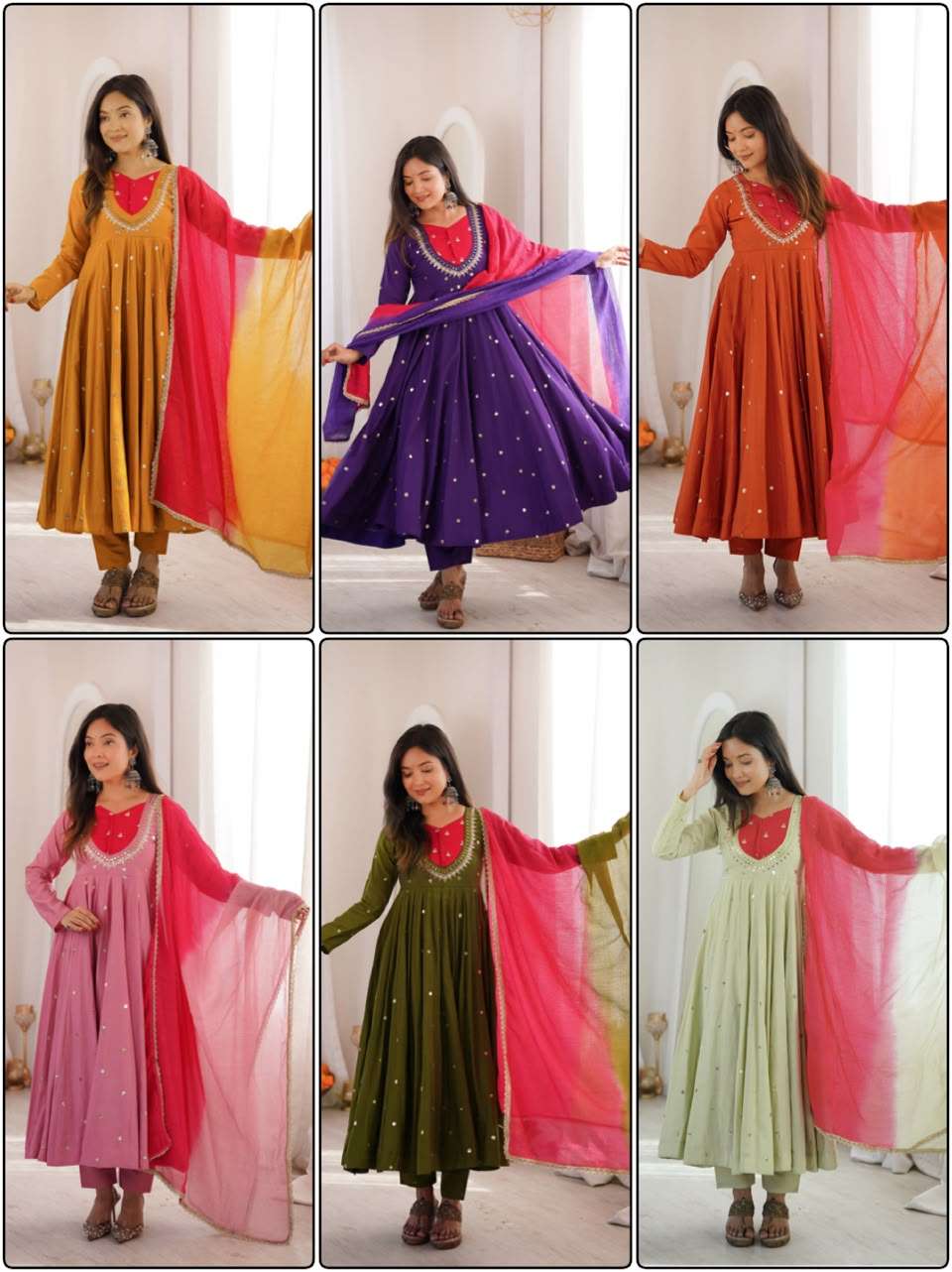 ZF 5023 SILK SEQUENCE EMBROIDERY DESIGNER WORK READY MADE ANARKALI GOWN STYLE SUIT