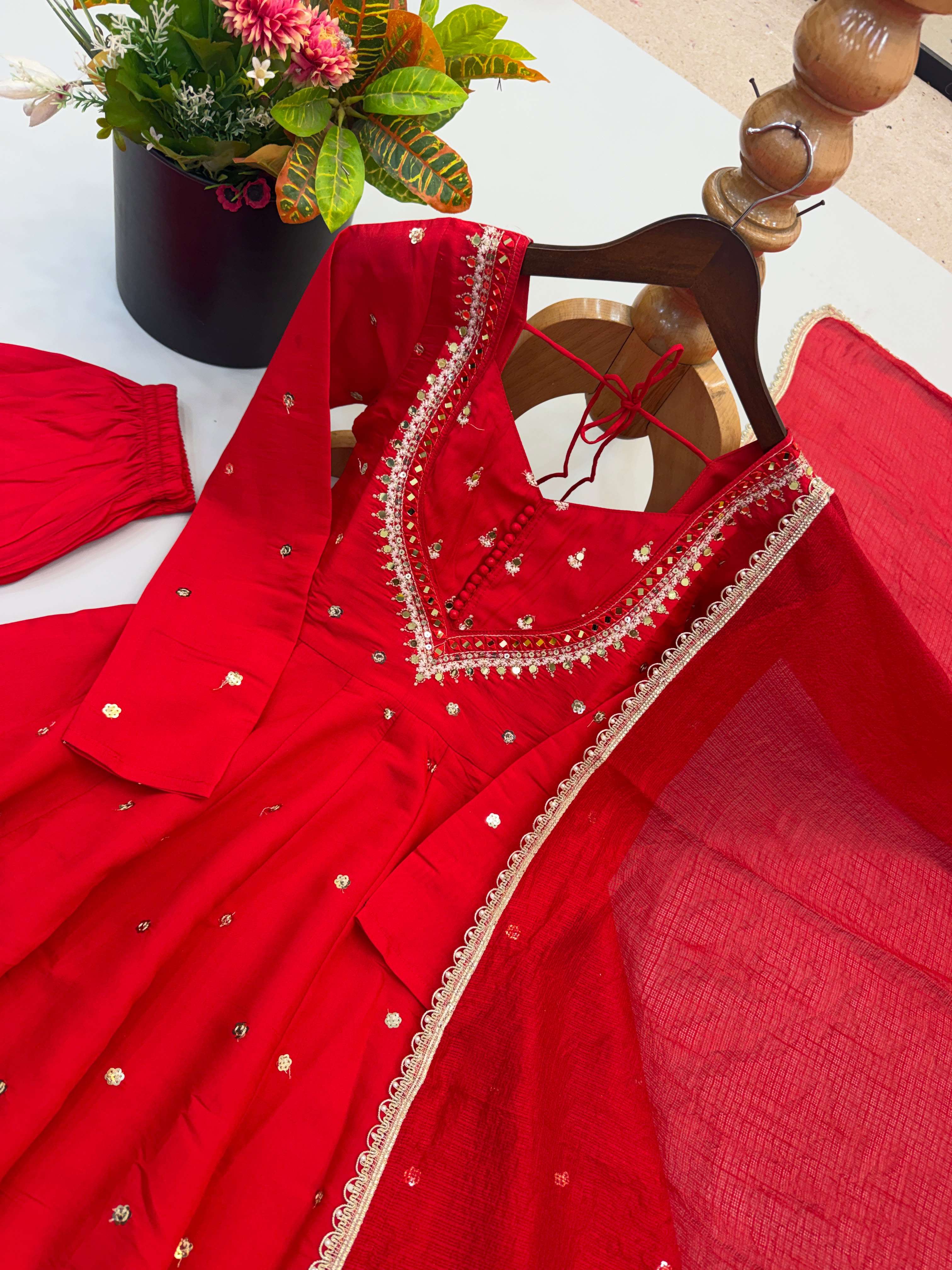 ZF 5023 SILK SEQUENCE EMBROIDERY DESIGNER WORK READY MADE ANARKALI GOWN STYLE SUIT