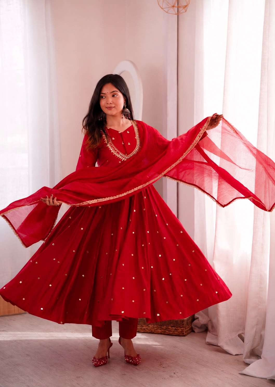 ZF 5023 SILK SEQUENCE EMBROIDERY DESIGNER WORK READY MADE ANARKALI GOWN STYLE SUIT
