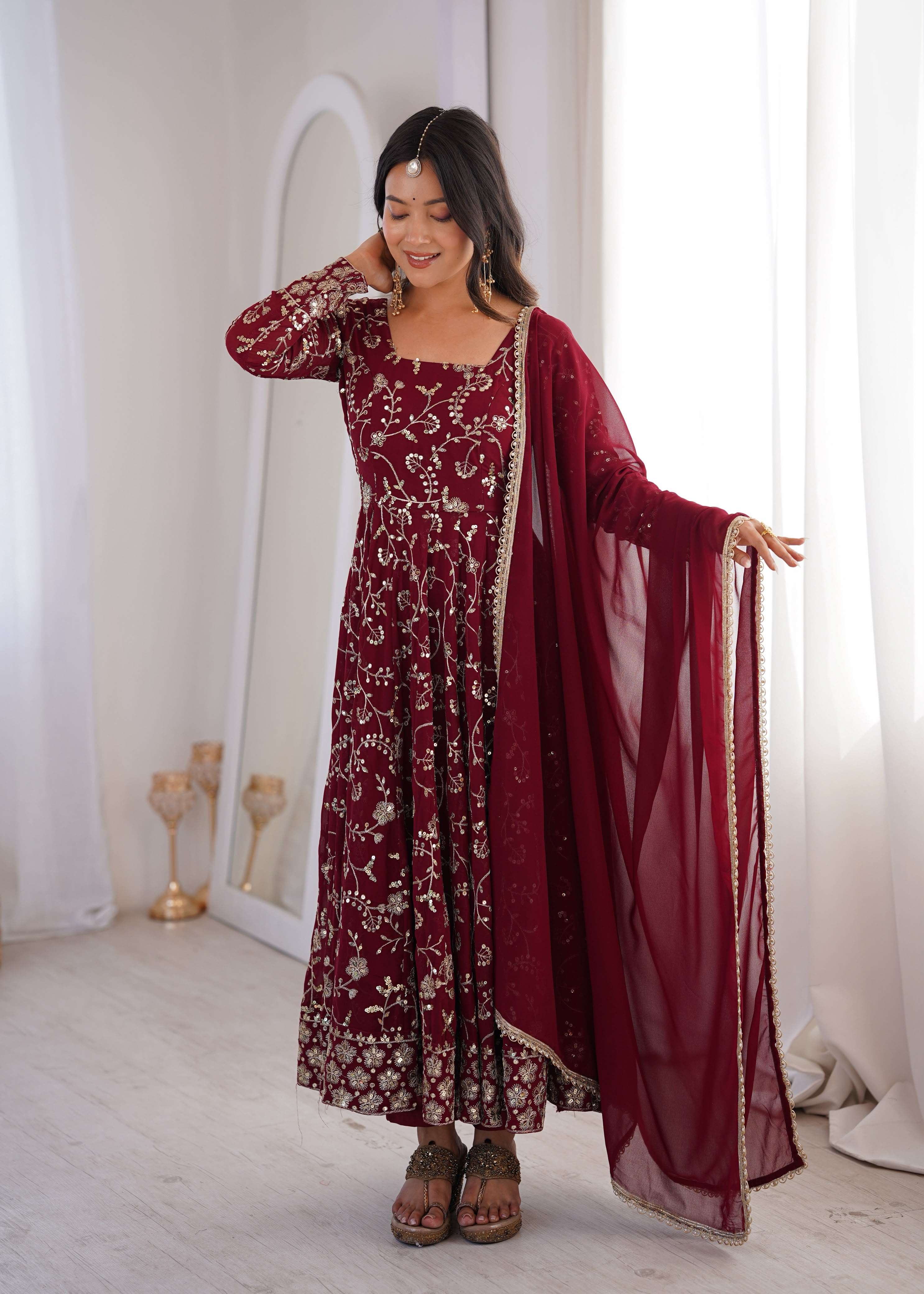 ZF 5024 GEORGETTE HEAVY SEQUENCE EMBROIDERY DESIGNER ANARKALI 3PCS SET 