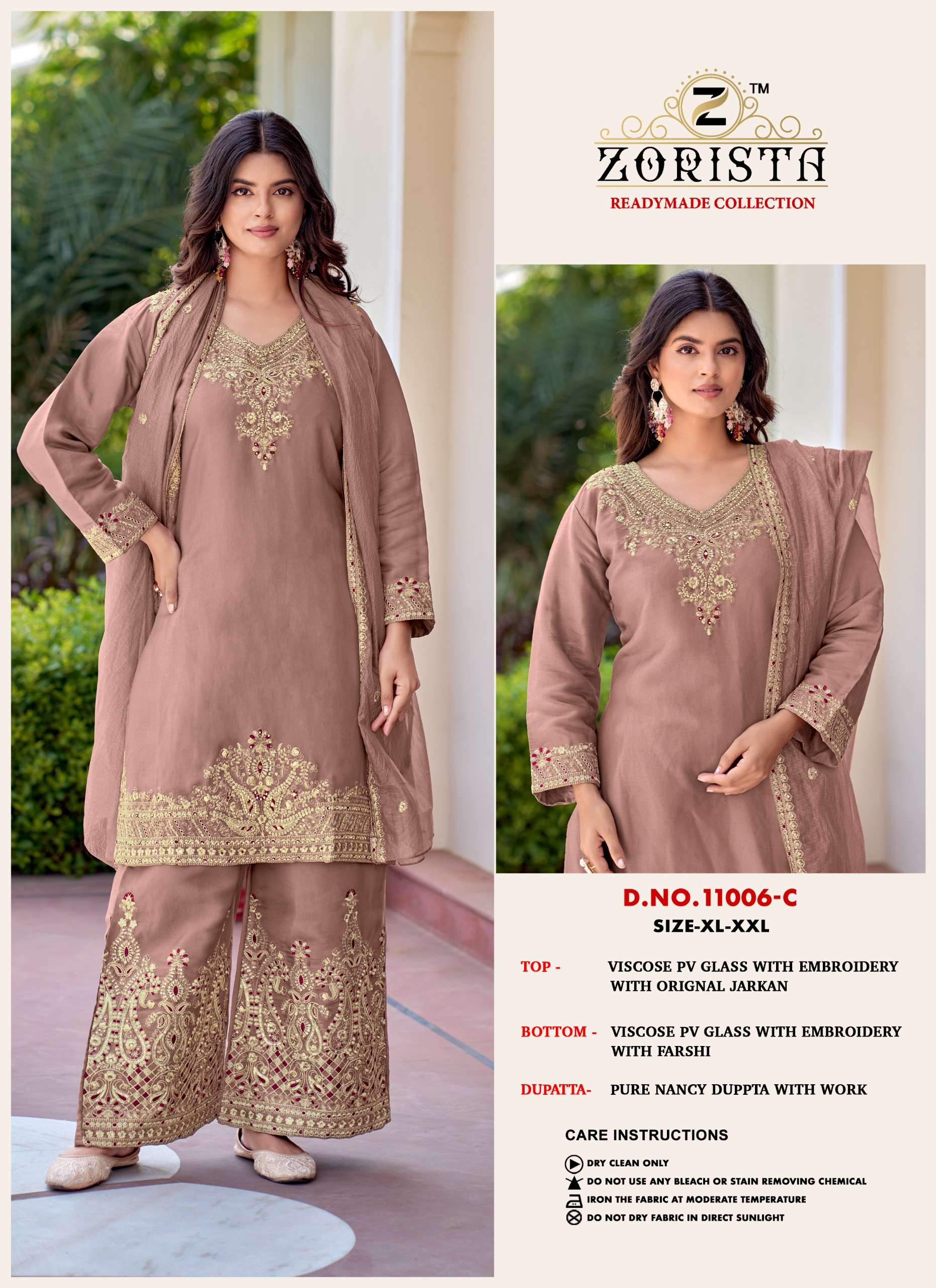 ZORISTA D NO 11006 SILK  WITH HEVAY EMBROIDERY DESIGNER WORK SUIT