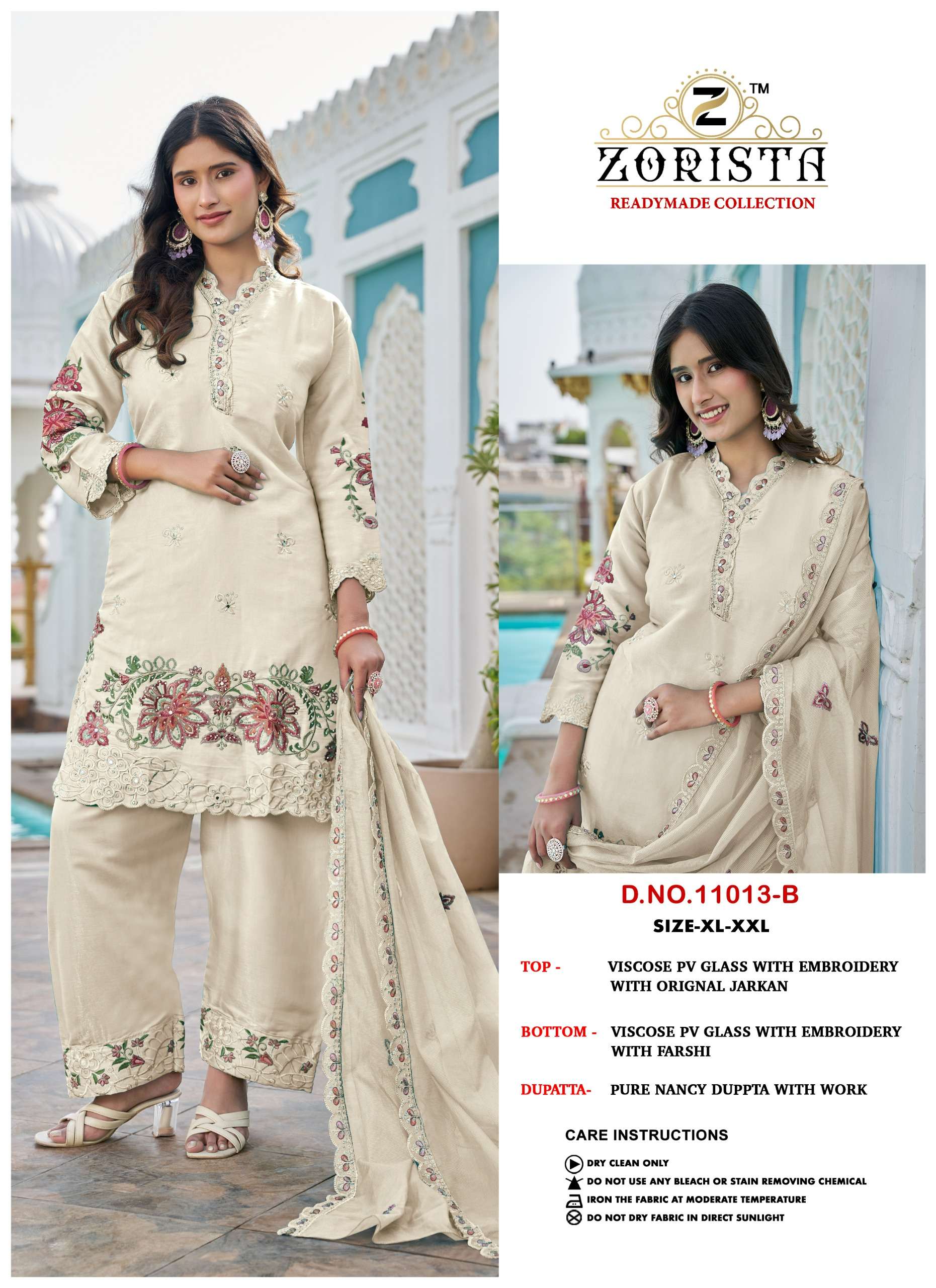 ZORISTA D NO 11013 SILK  WITH HEVAY EMBROIDERY DESIGNER WORK READY MADE SUIT