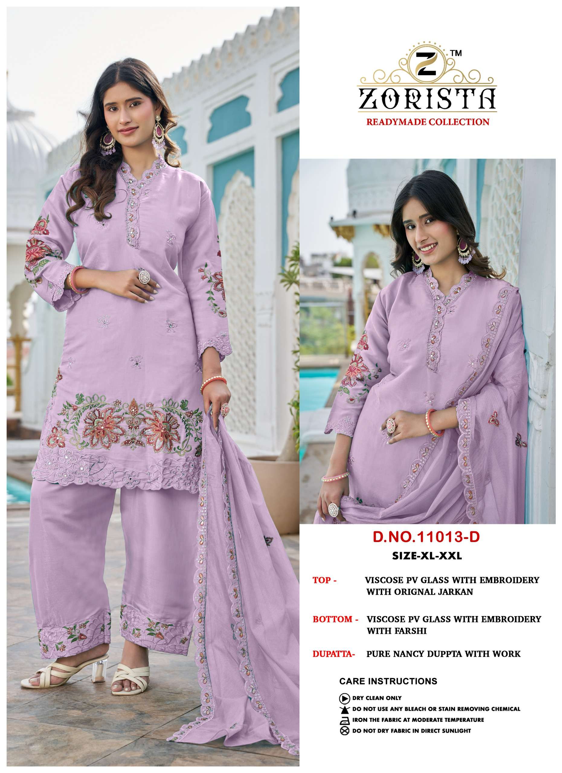 ZORISTA D NO 11013 SILK  WITH HEVAY EMBROIDERY DESIGNER WORK READY MADE SUIT