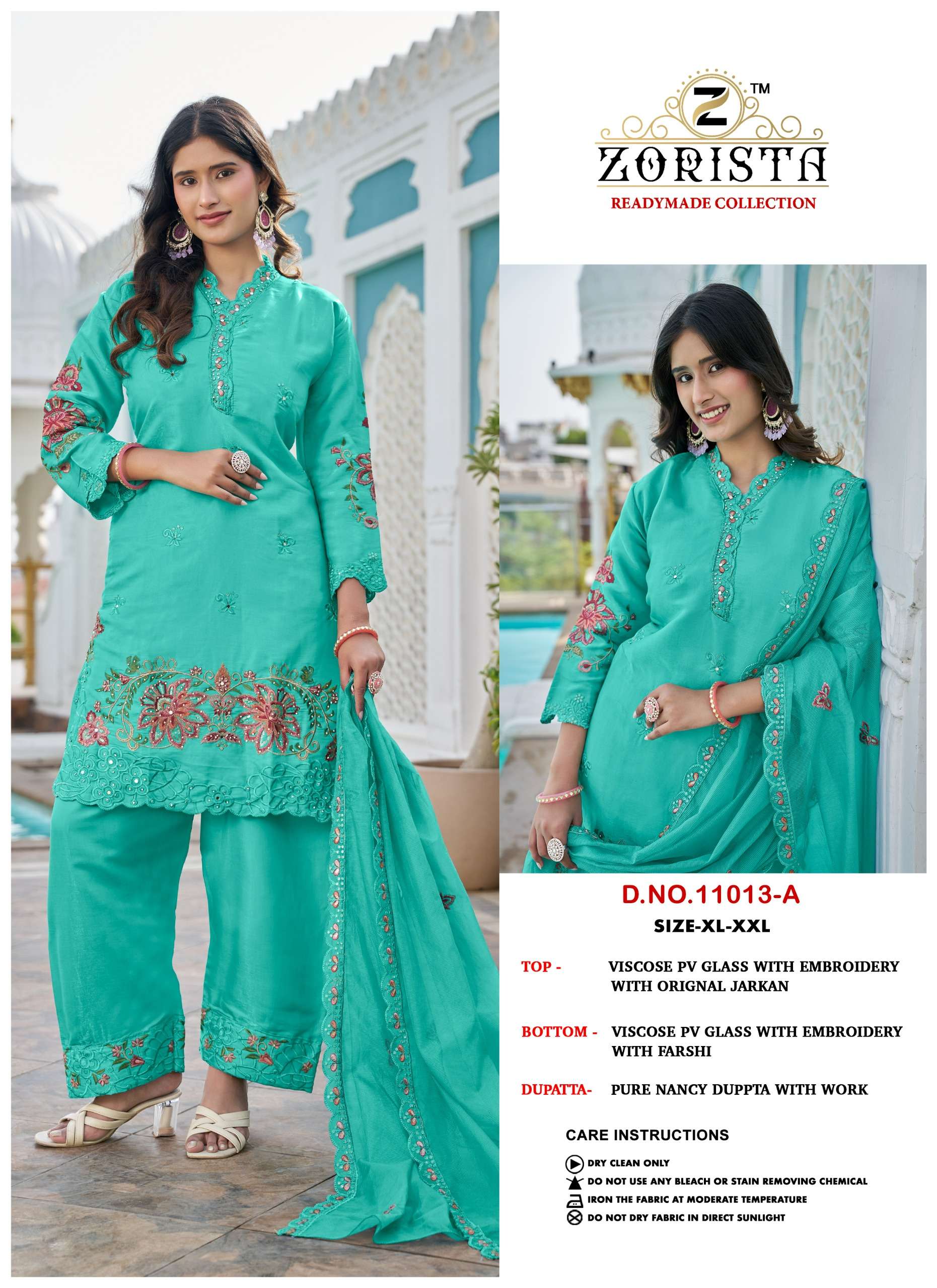 ZORISTA D NO 11013 SILK  WITH HEVAY EMBROIDERY DESIGNER WORK READY MADE SUIT
