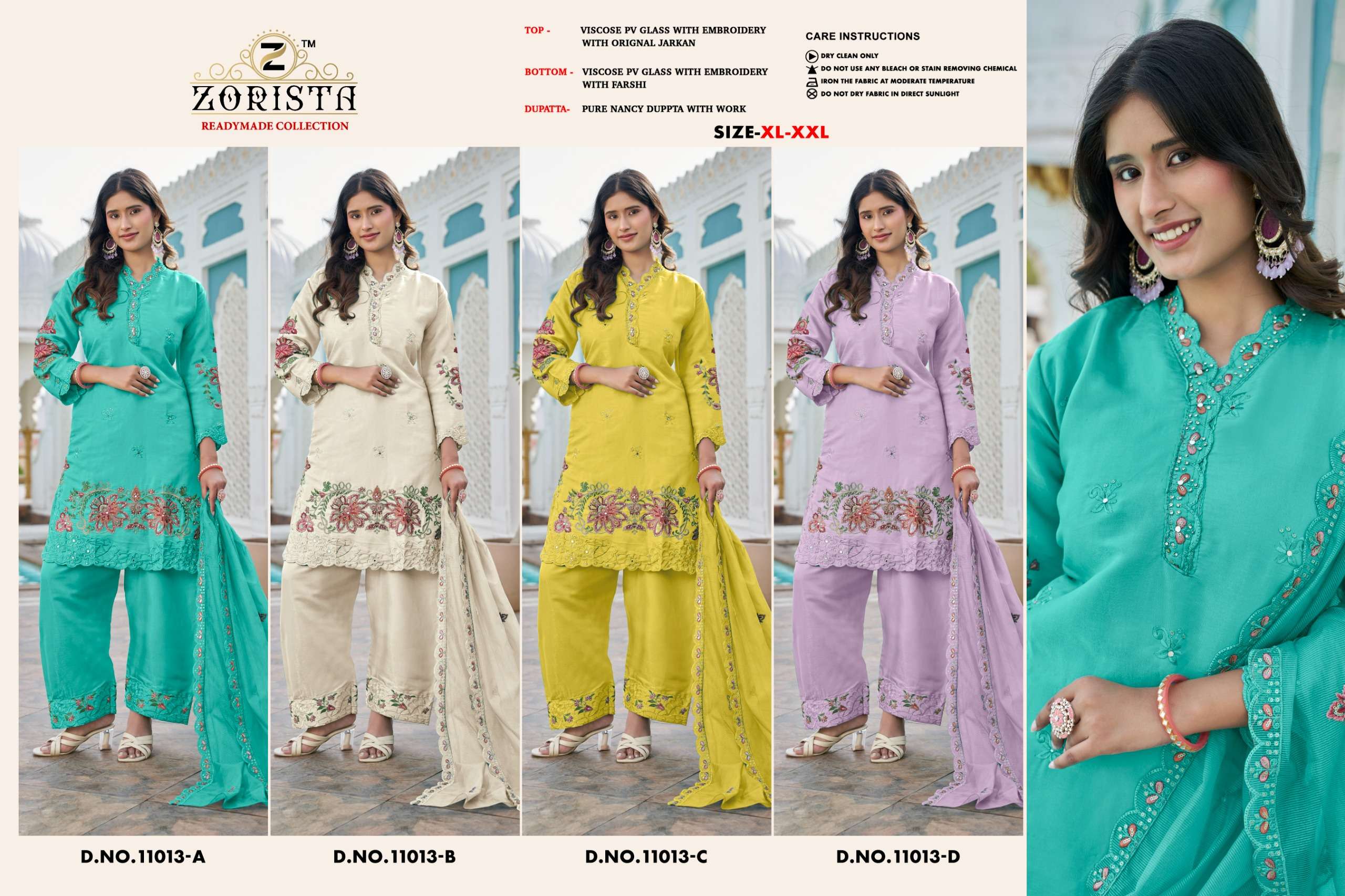 ZORISTA D NO 11013 SILK  WITH HEVAY EMBROIDERY DESIGNER WORK READY MADE SUIT