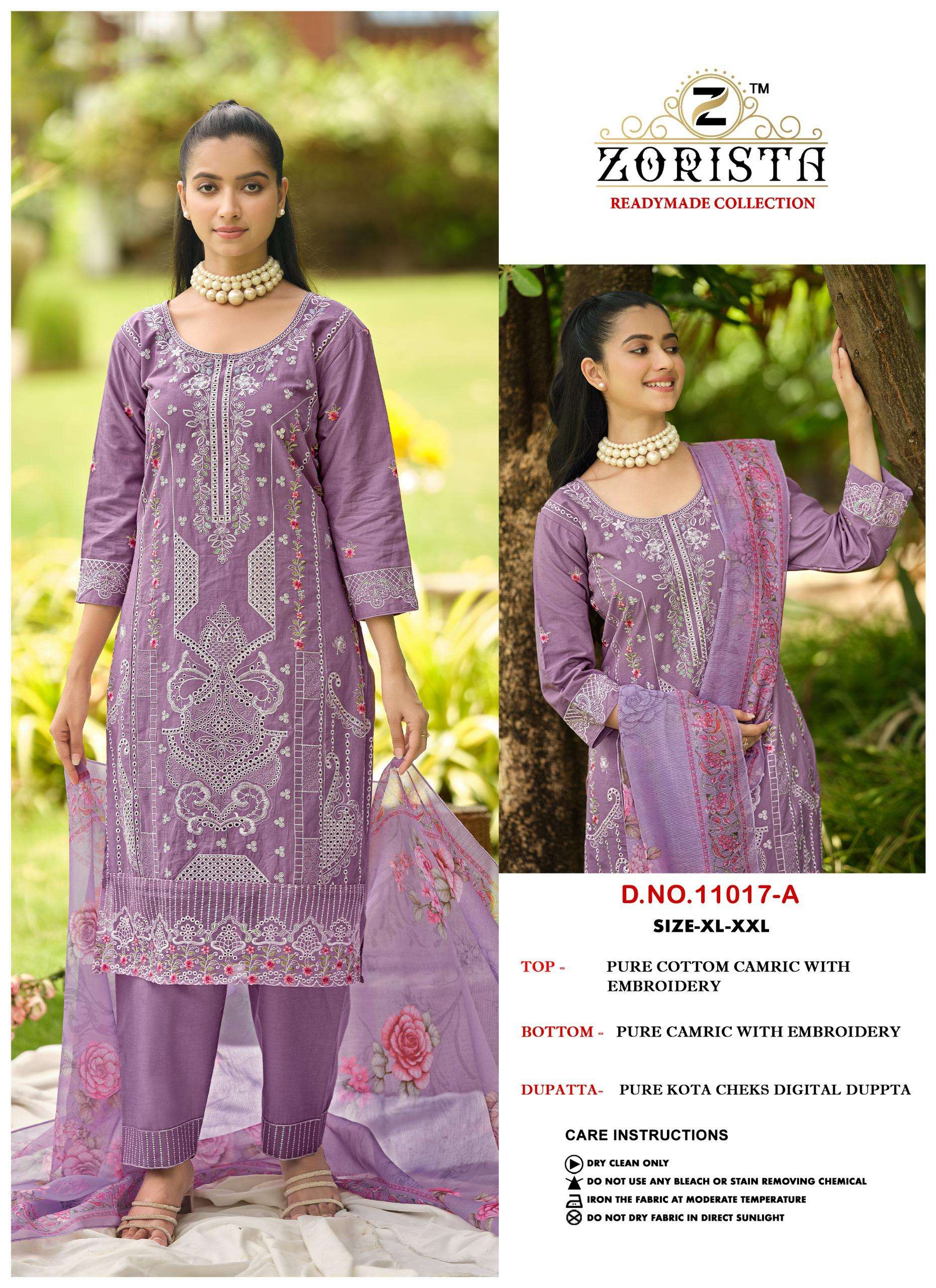 ZORISTA D NO 11017 COTTON HEVAY EMBROIDERY DESIGNER WORK READY MADE SUIT