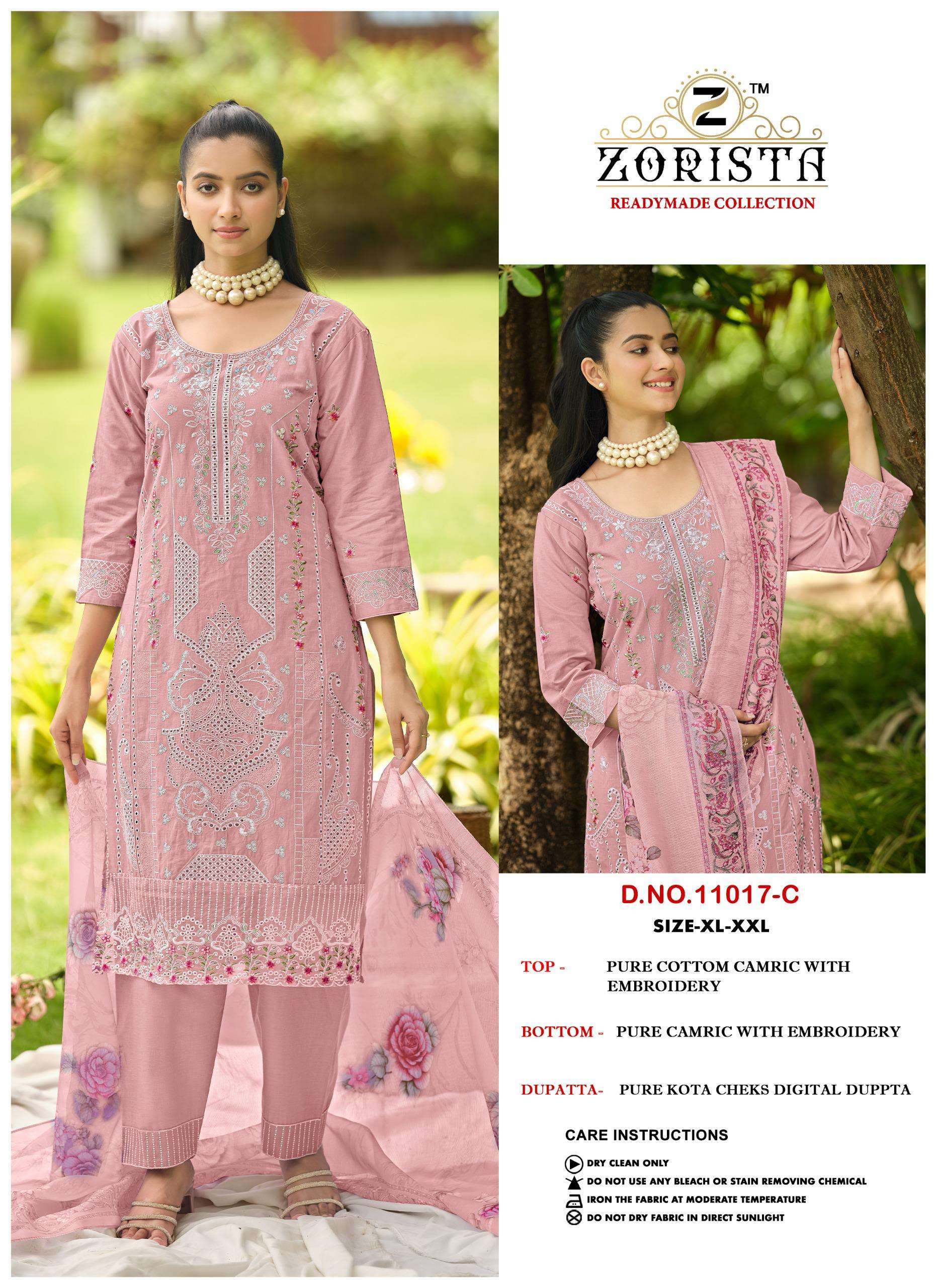 ZORISTA D NO 11017 COTTON HEVAY EMBROIDERY DESIGNER WORK READY MADE SUIT