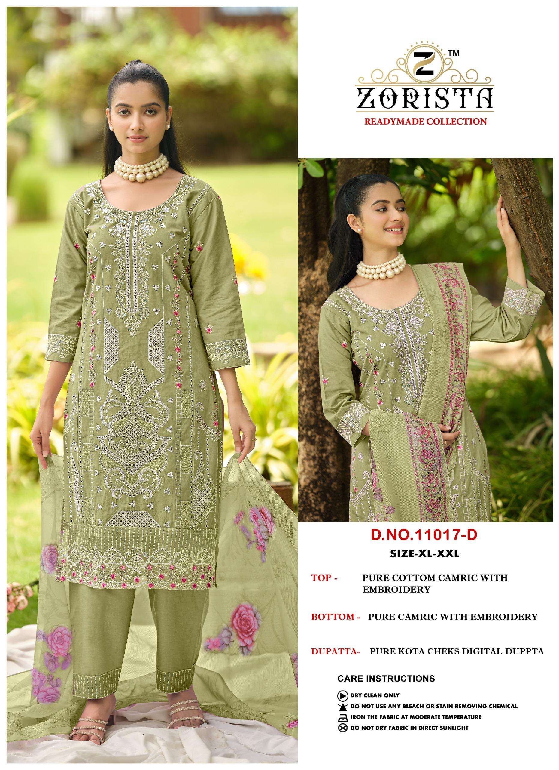 ZORISTA D NO 11017 COTTON HEVAY EMBROIDERY DESIGNER WORK READY MADE SUIT