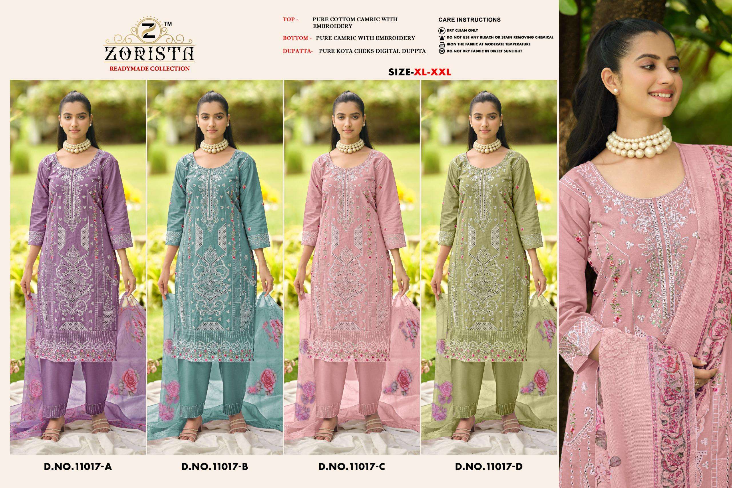ZORISTA D NO 11017 COTTON HEVAY EMBROIDERY DESIGNER WORK READY MADE SUIT