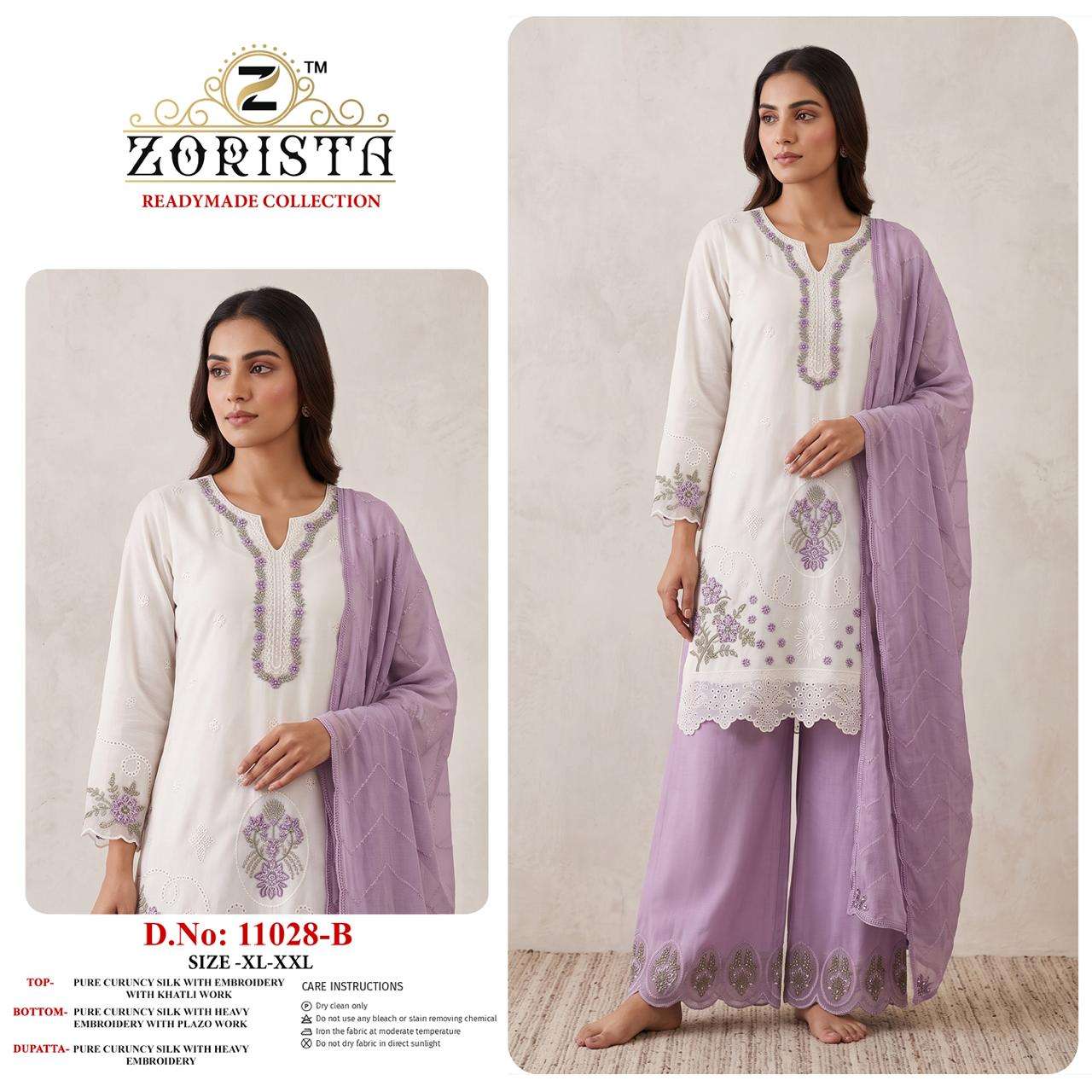 ZORISTA D NO 11028  SILK WITH EMBRODERY DESIGNER WORK READY MADE SUIT