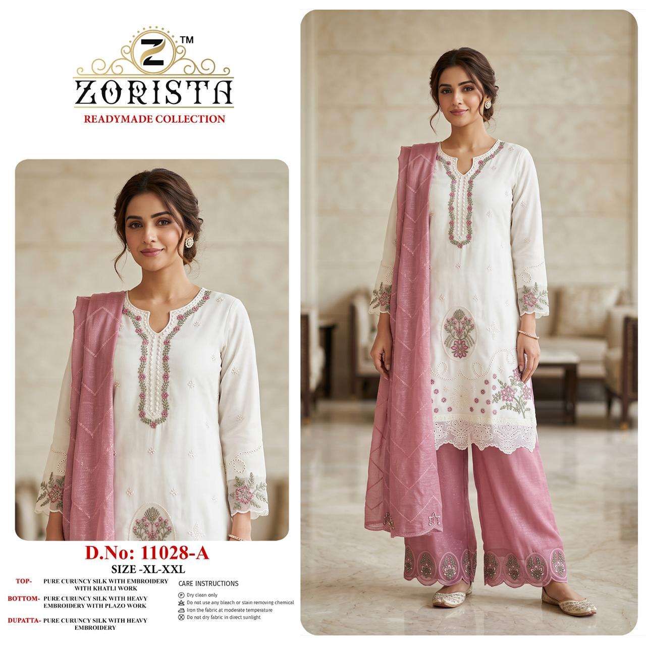 ZORISTA D NO 11028  SILK WITH EMBRODERY DESIGNER WORK READY MADE SUIT