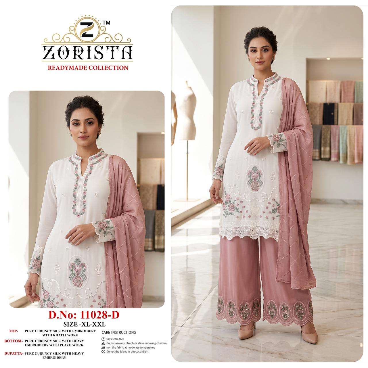 ZORISTA D NO 11028  SILK WITH EMBRODERY DESIGNER WORK READY MADE SUIT