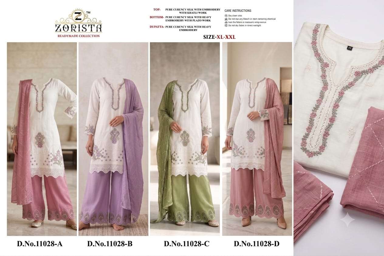 ZORISTA D NO 11028  SILK WITH EMBRODERY DESIGNER WORK READY MADE SUIT