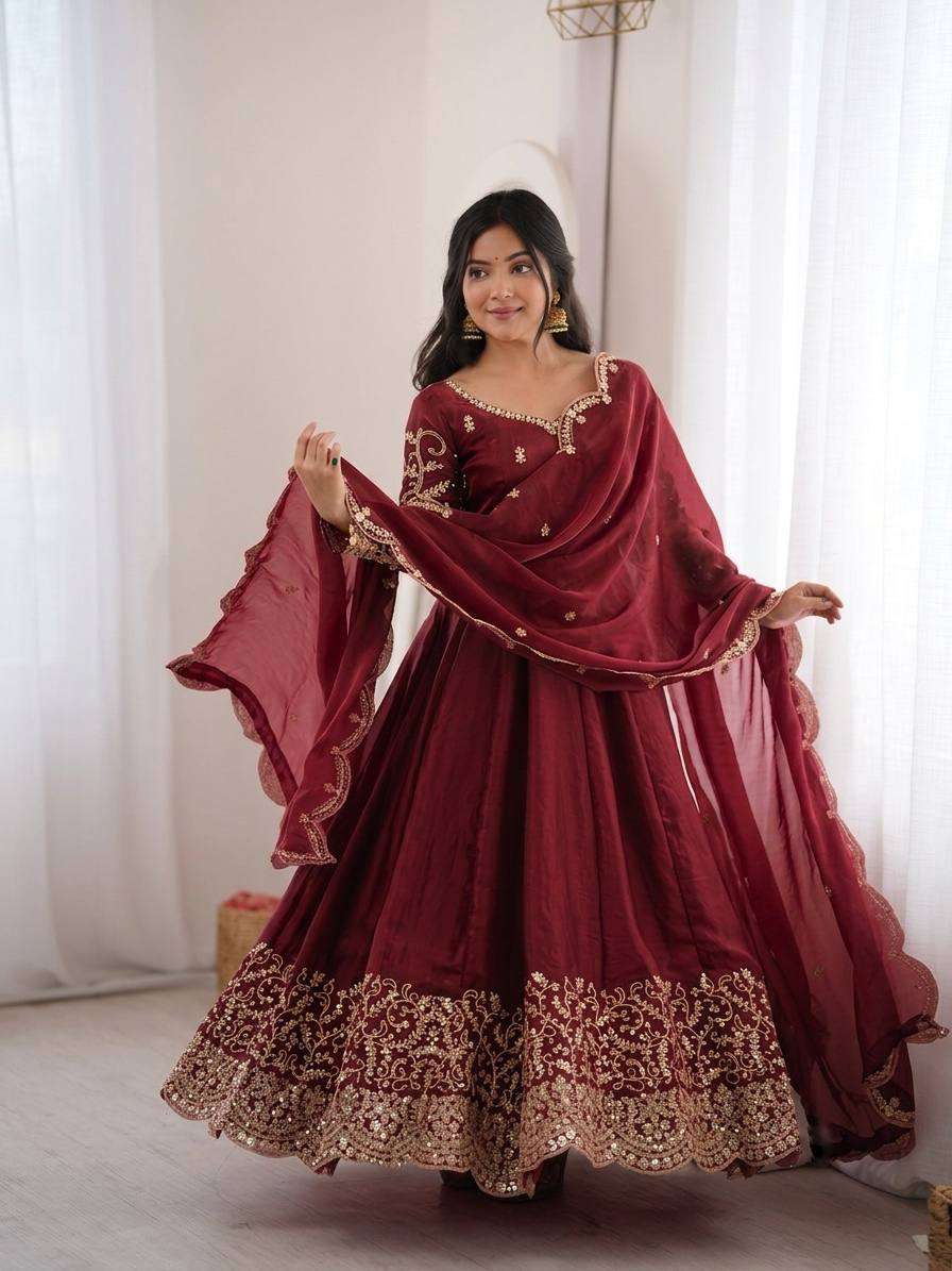 ZSR 3185 SILK SEQUENCE EMBROIDERY DESIGNER WORK PARTY WEAR ANARKALI GOWN STYLE DRESS