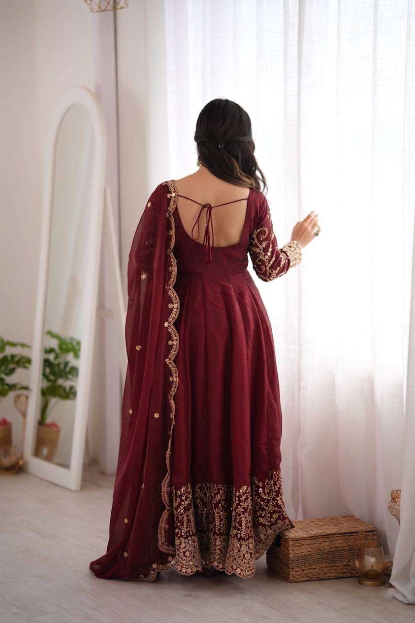 ZSR 3185 SILK SEQUENCE EMBROIDERY DESIGNER WORK PARTY WEAR ANARKALI GOWN STYLE DRESS