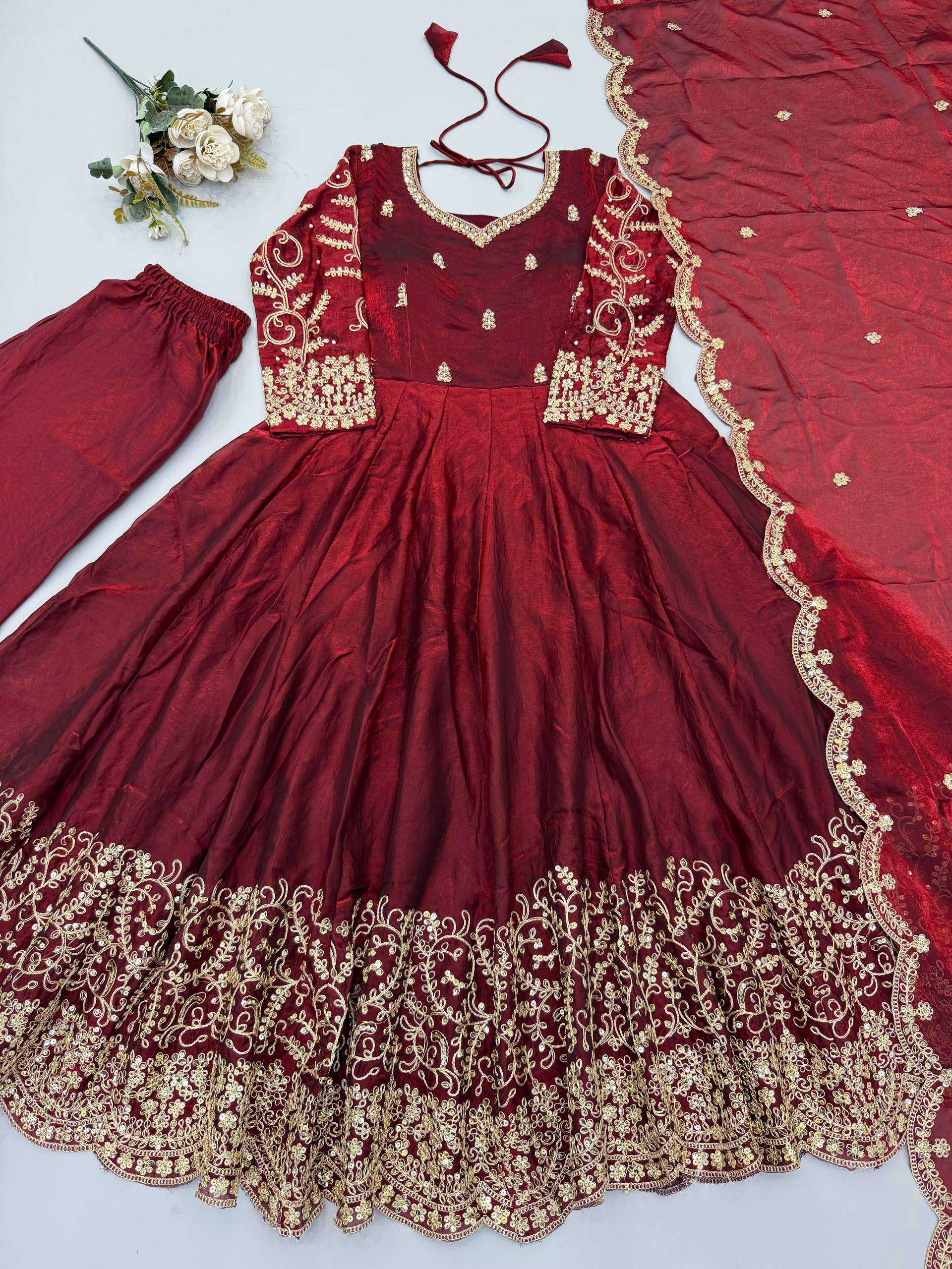 ZSR 3185 SILK SEQUENCE EMBROIDERY DESIGNER WORK PARTY WEAR ANARKALI GOWN STYLE DRESS