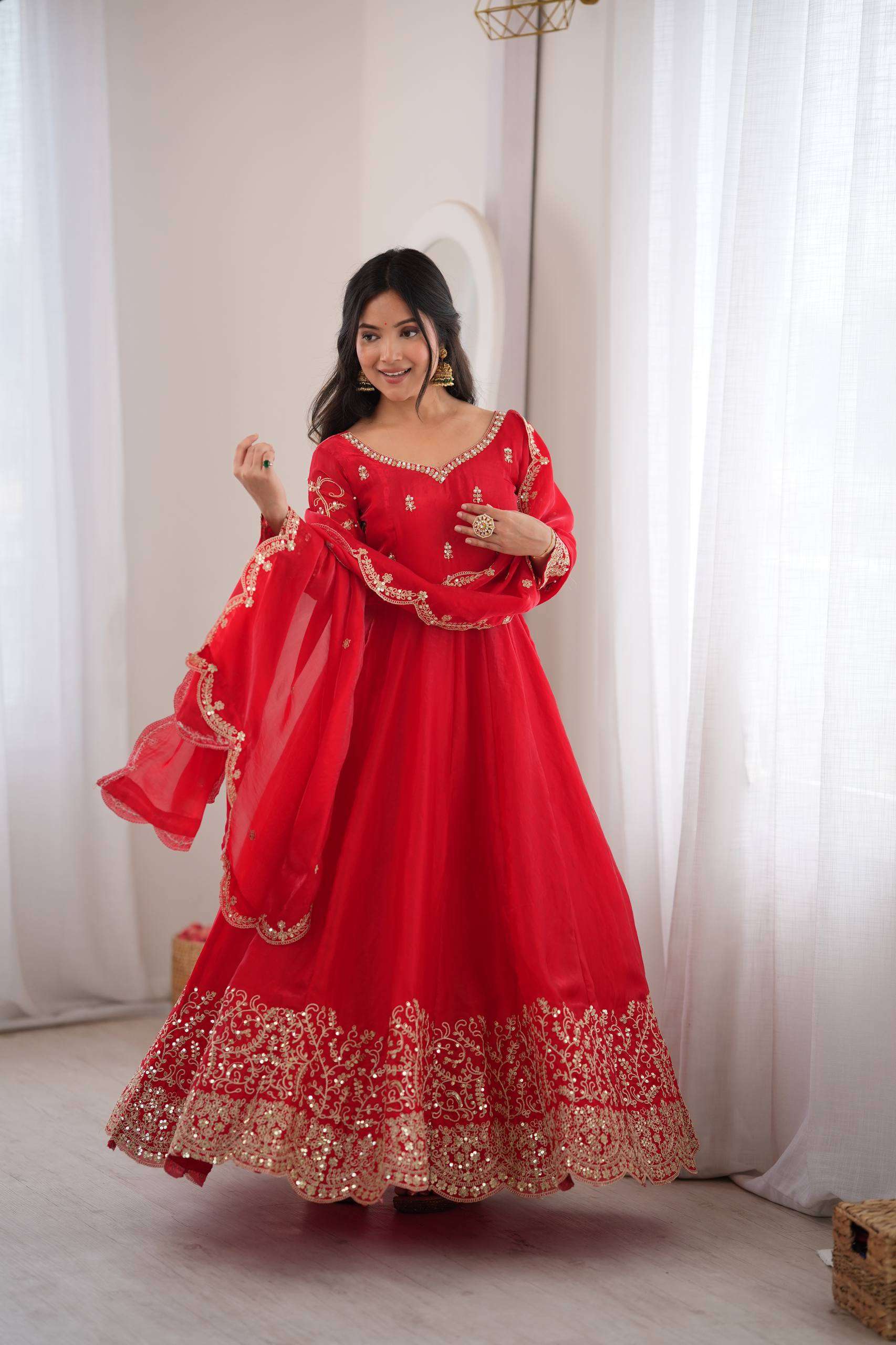 ZSR 3185 SILK SEQUENCE EMBROIDERY DESIGNER WORK PARTY WEAR ANARKALI GOWN STYLE DRESS
