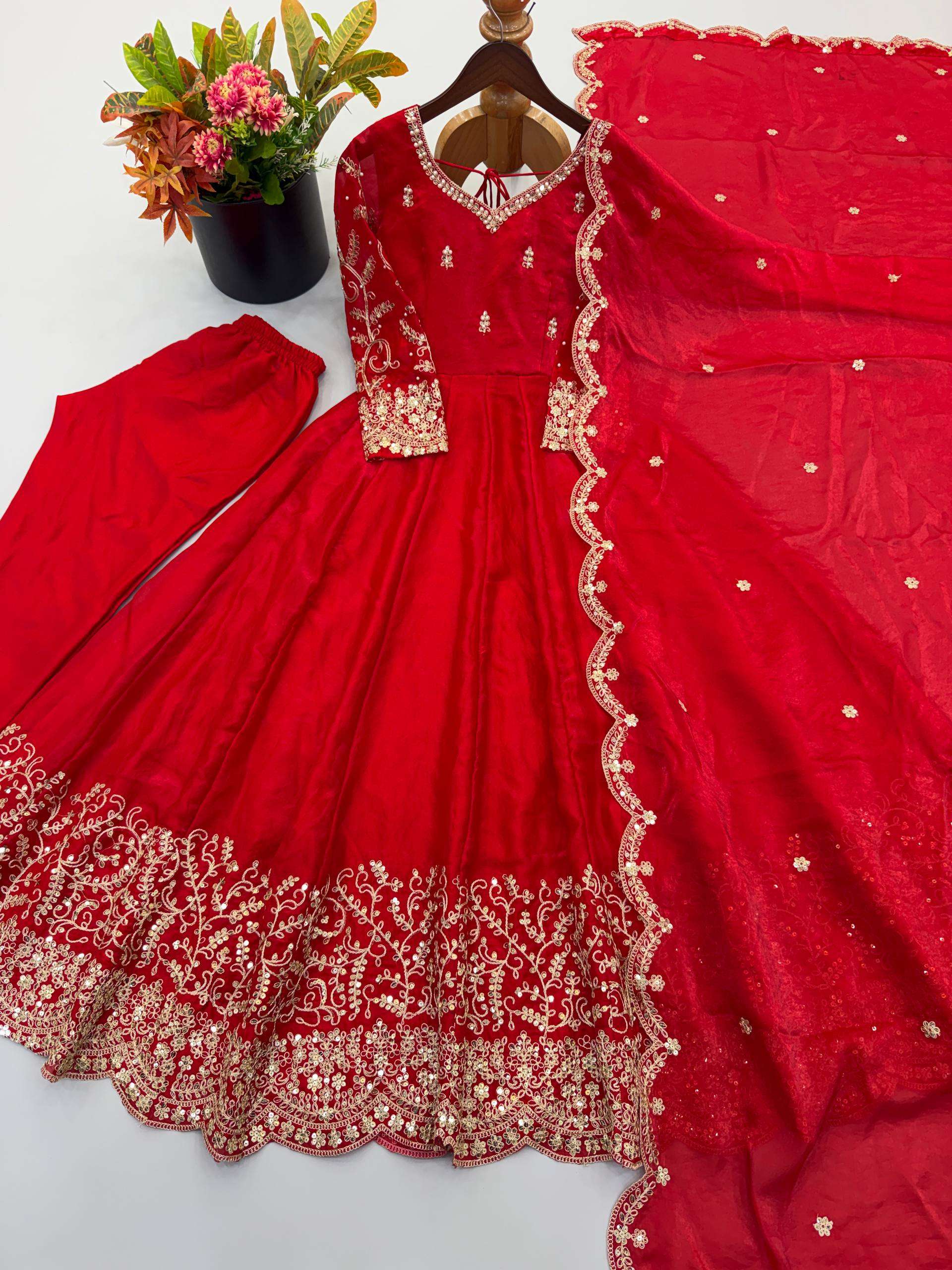 ZSR 3185 SILK SEQUENCE EMBROIDERY DESIGNER WORK PARTY WEAR ANARKALI GOWN STYLE DRESS