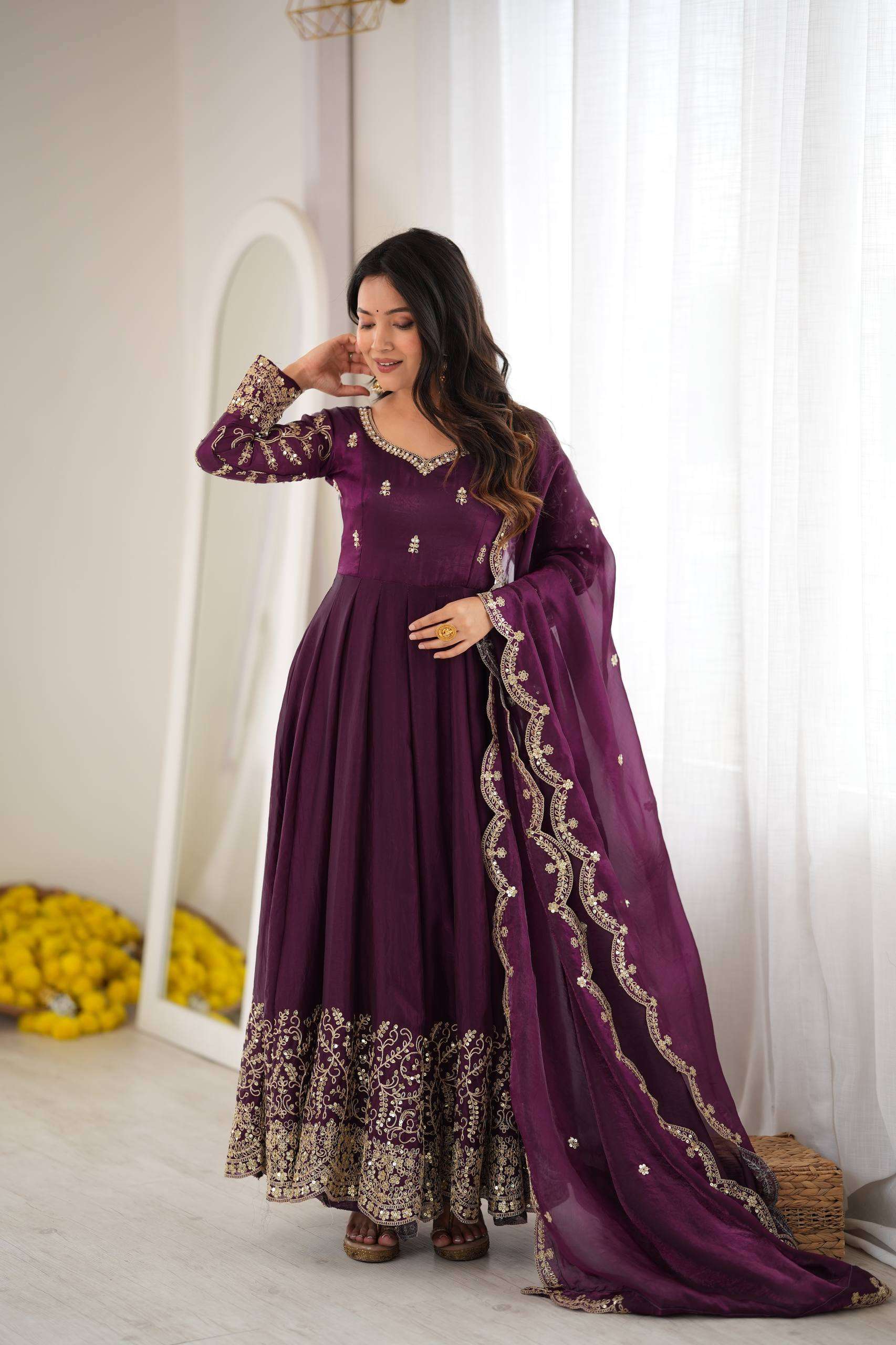 ZSR 3185 SILK SEQUENCE EMBROIDERY DESIGNER WORK PARTY WEAR ANARKALI GOWN STYLE DRESS