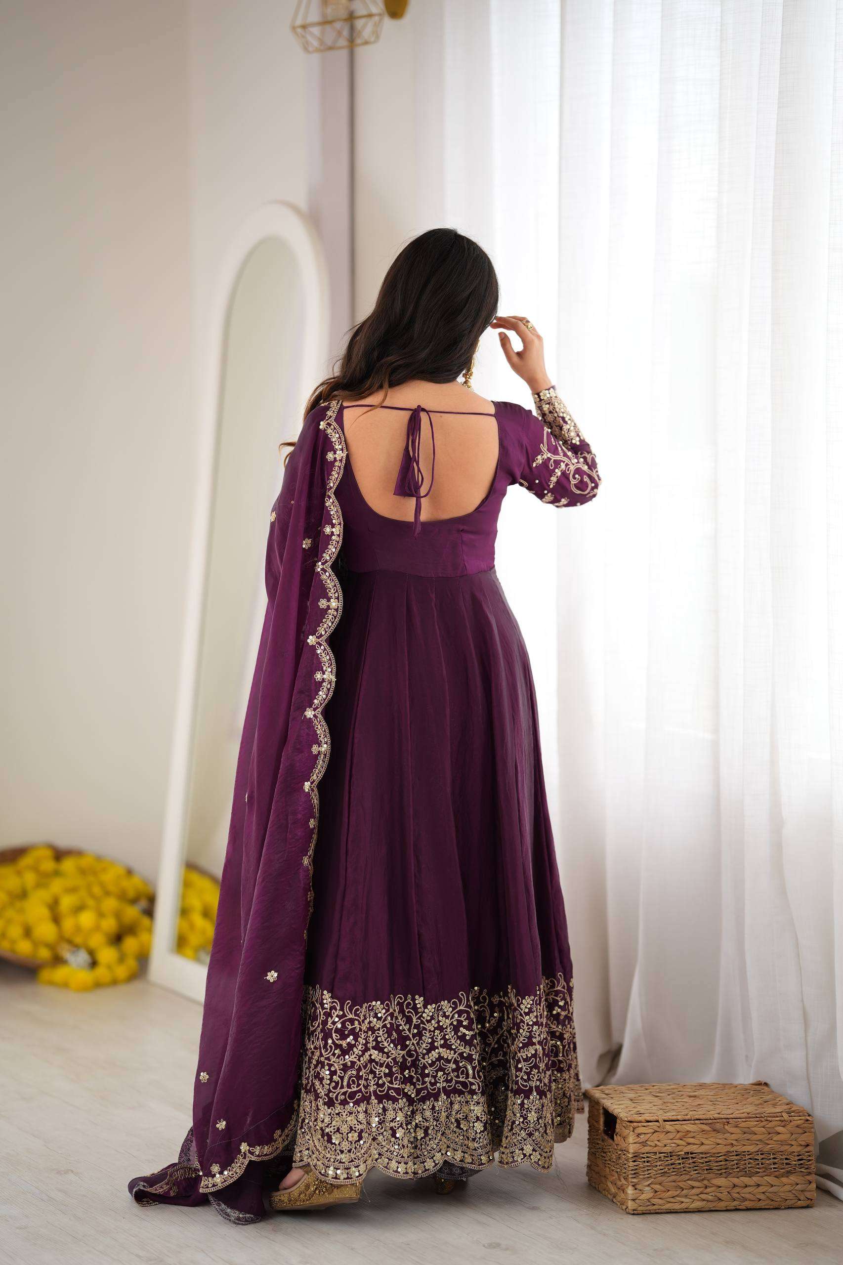 ZSR 3185 SILK SEQUENCE EMBROIDERY DESIGNER WORK PARTY WEAR ANARKALI GOWN STYLE DRESS