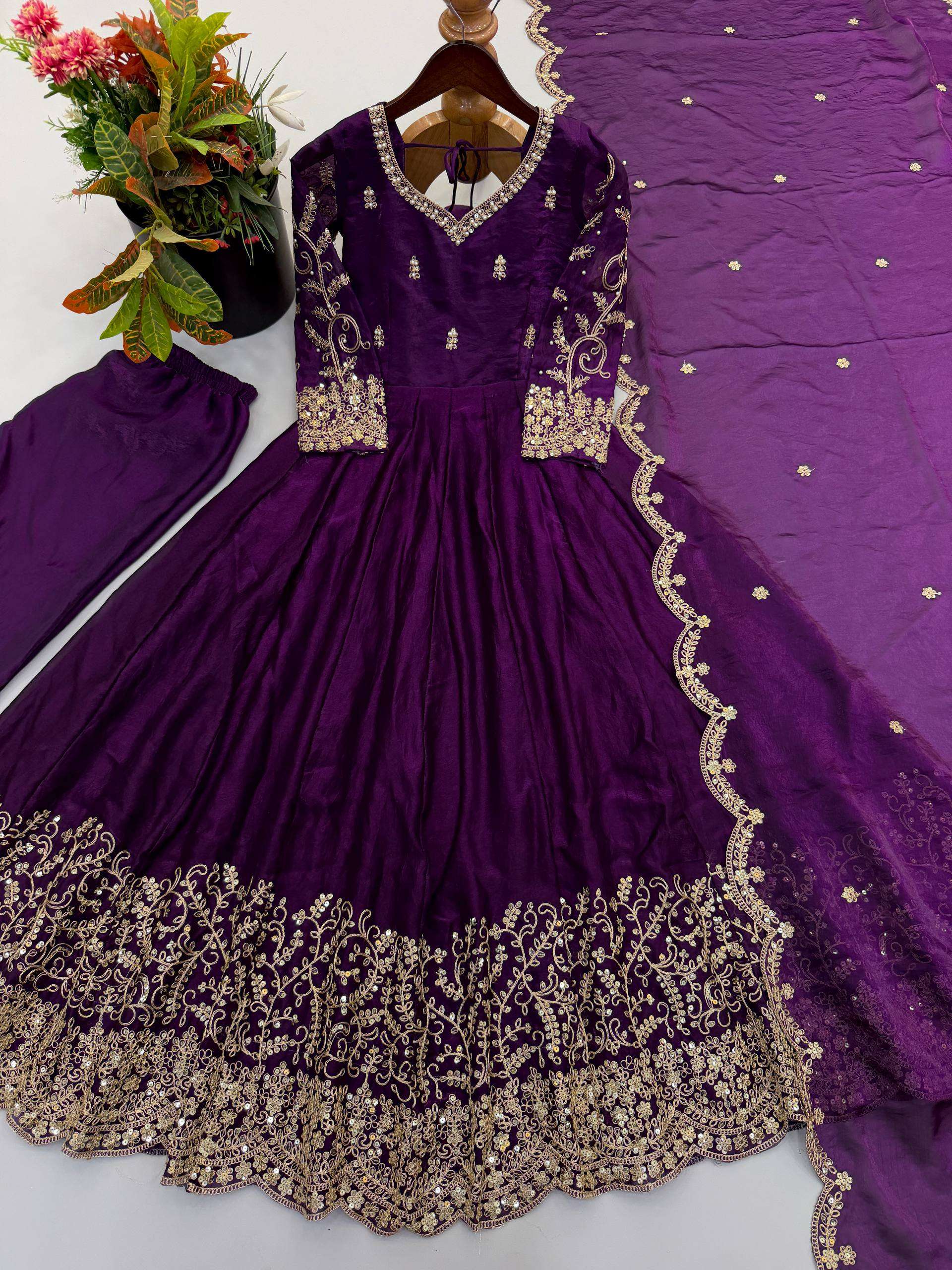ZSR 3185 SILK SEQUENCE EMBROIDERY DESIGNER WORK PARTY WEAR ANARKALI GOWN STYLE DRESS