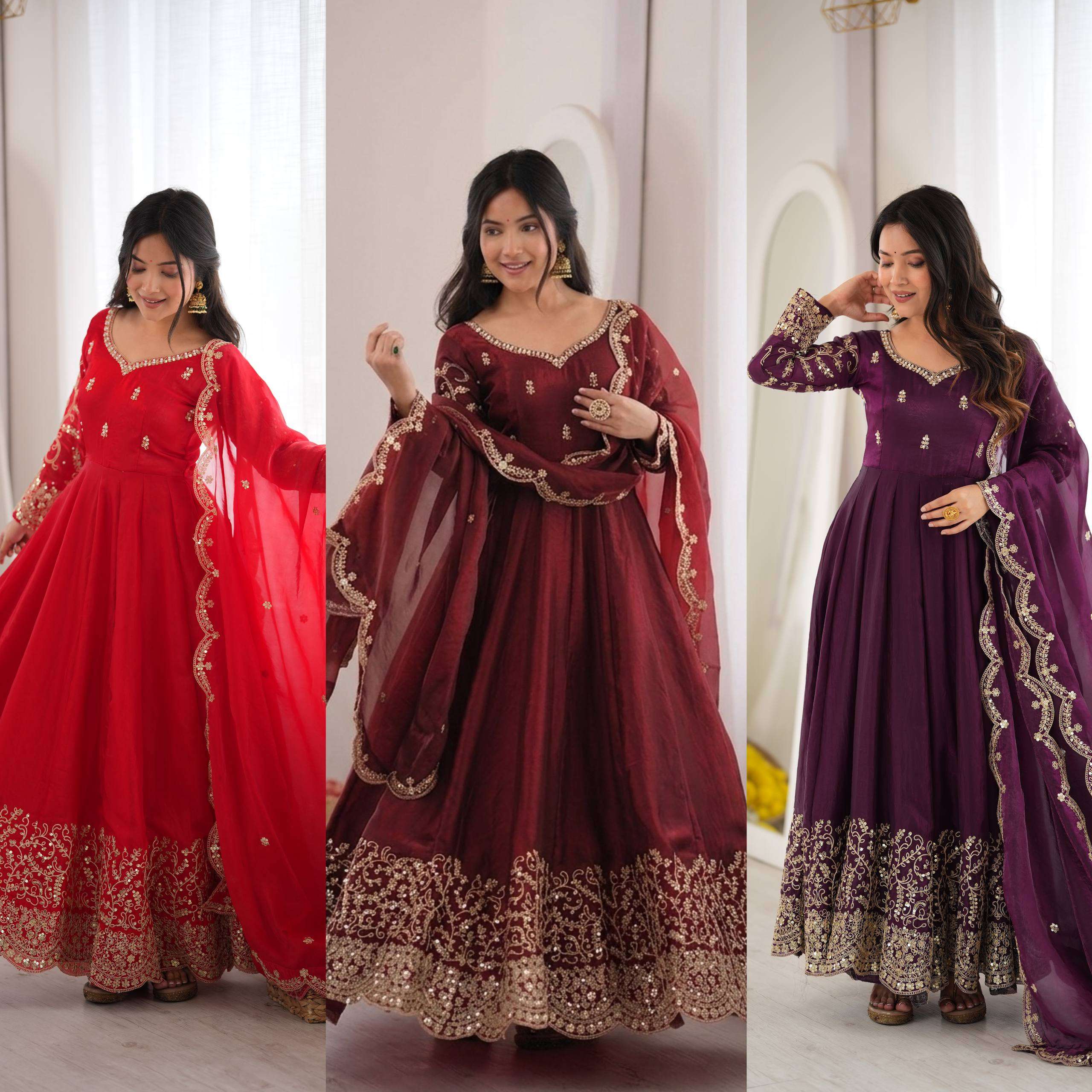 ZSR 3185 SILK SEQUENCE EMBROIDERY DESIGNER WORK PARTY WEAR ANARKALI GOWN STYLE DRESS