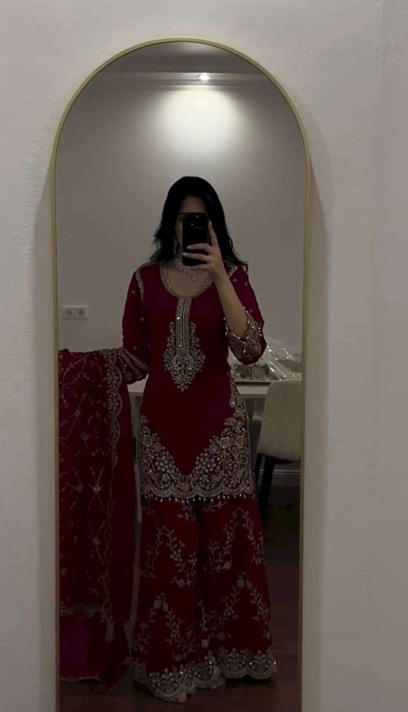 ZSR 3187 FOX GEORGETTE HEAVY DESIGNER WORK WEDDING FUNCTION WEAR SUIT