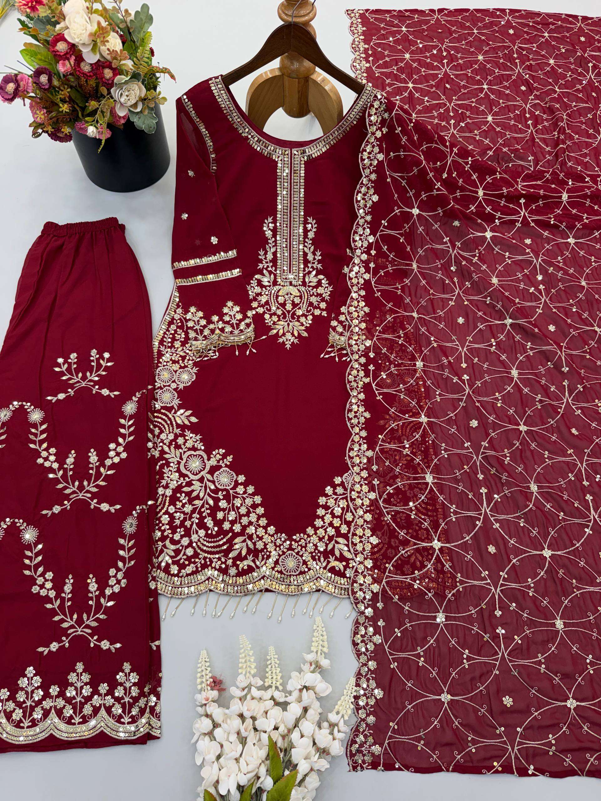 ZSR 3187 FOX GEORGETTE HEAVY DESIGNER WORK WEDDING FUNCTION WEAR SUIT