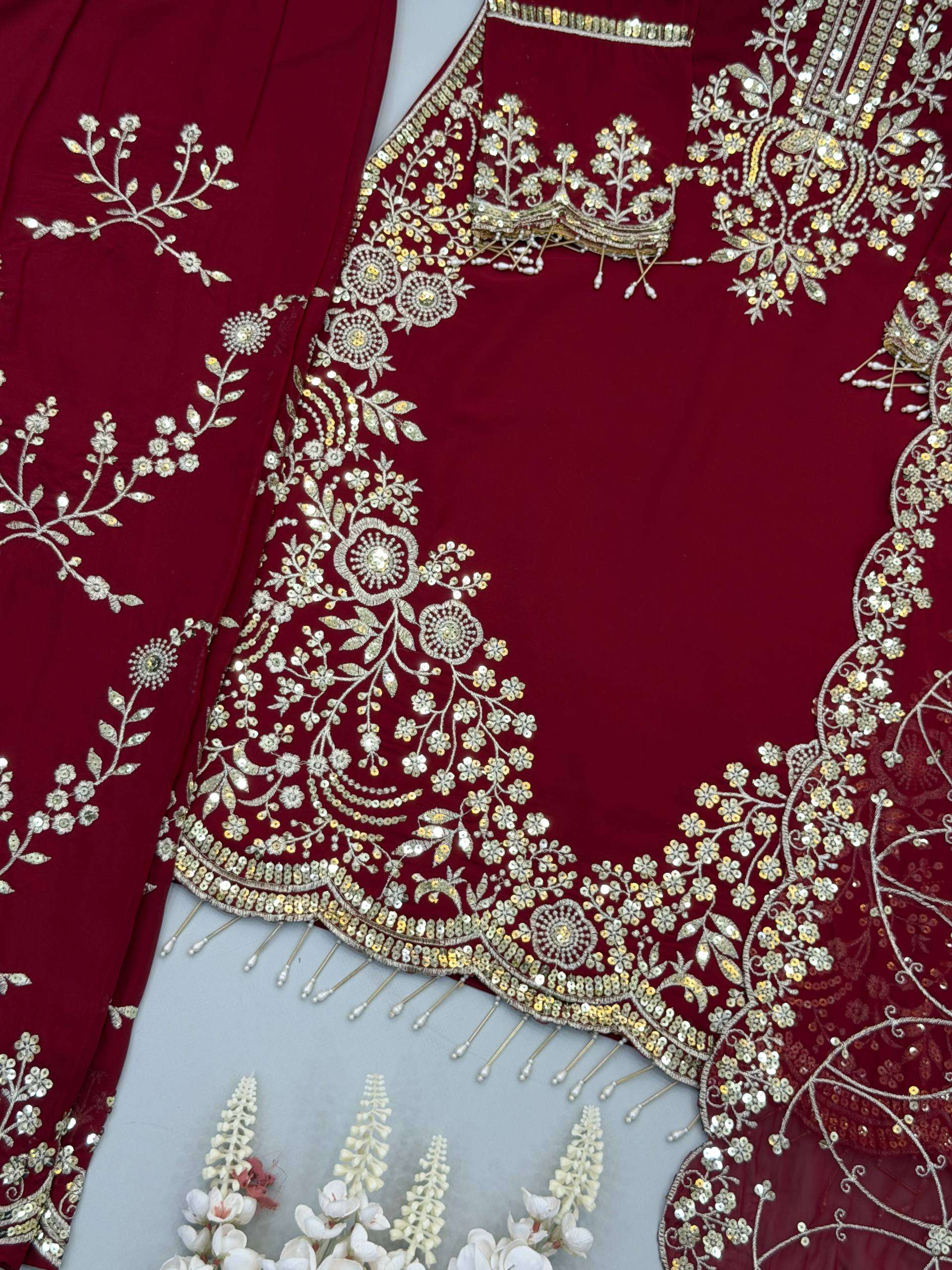 ZSR 3187 FOX GEORGETTE HEAVY DESIGNER WORK WEDDING FUNCTION WEAR SUIT