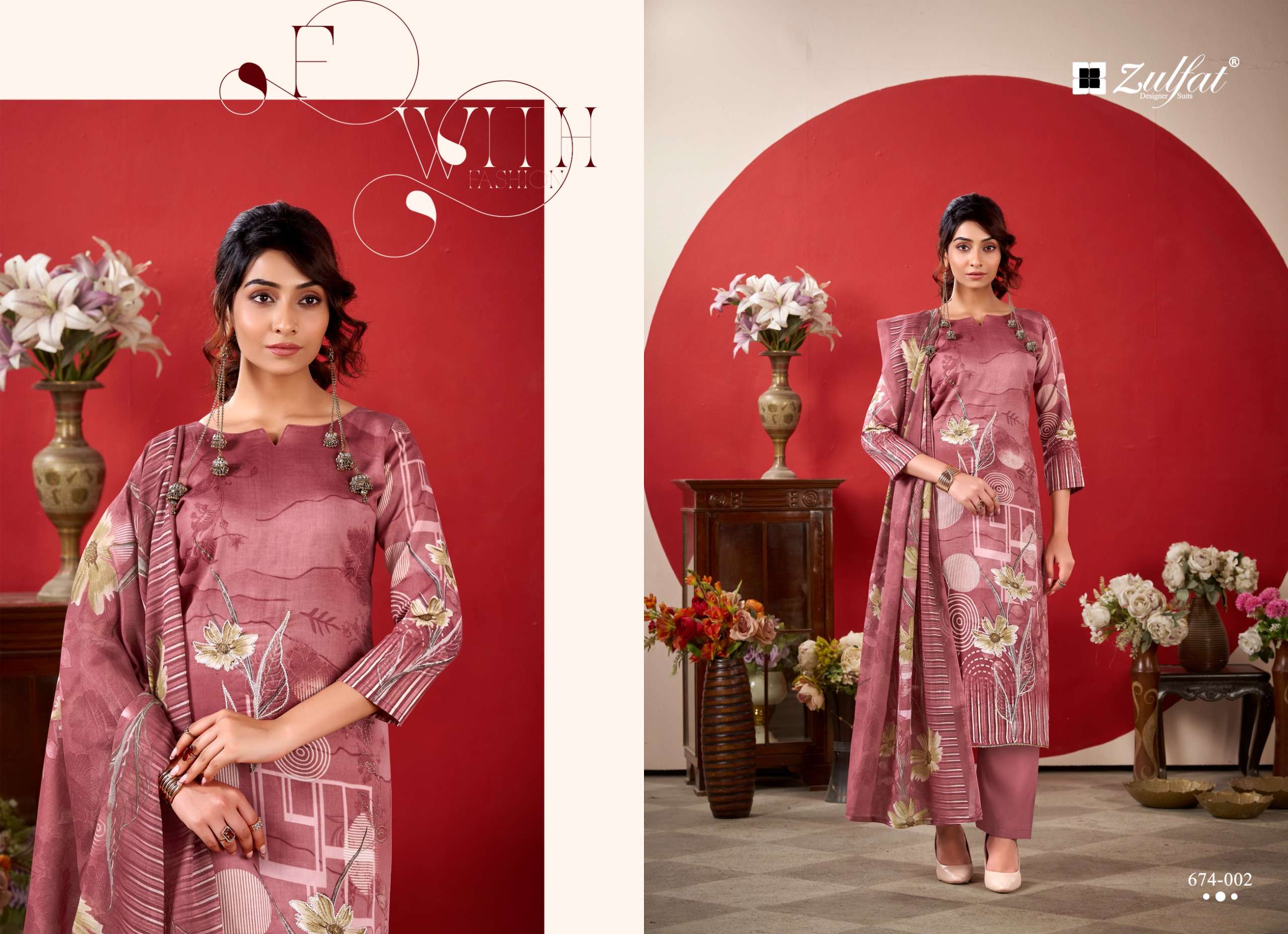 ZULFAT DESIGNER SUITS ROSHNI VOL 2 JAM COTTON PRINT WITH FANCY WORK SUIT