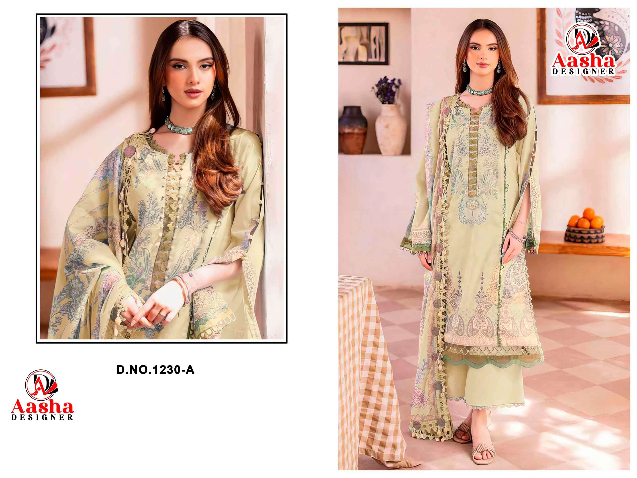 AASHA DESIGNER D NO 1230 COTTON PATCH EMBROIDERY DESIGNER WORK PAKISTANI SUIT