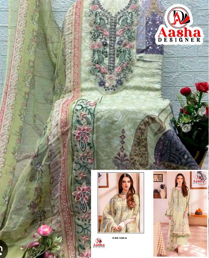 AASHA DESIGNER D NO 1230 COTTON PATCH EMBROIDERY DESIGNER WORK PAKISTANI SUIT