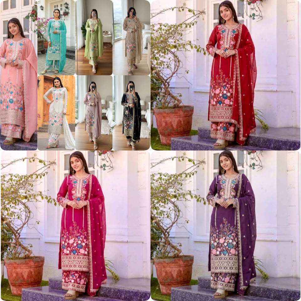 AD 140 SILK HEAVY EMBROIDERD DESIGNER TOP PLAZZO AND DUPATTA SET 