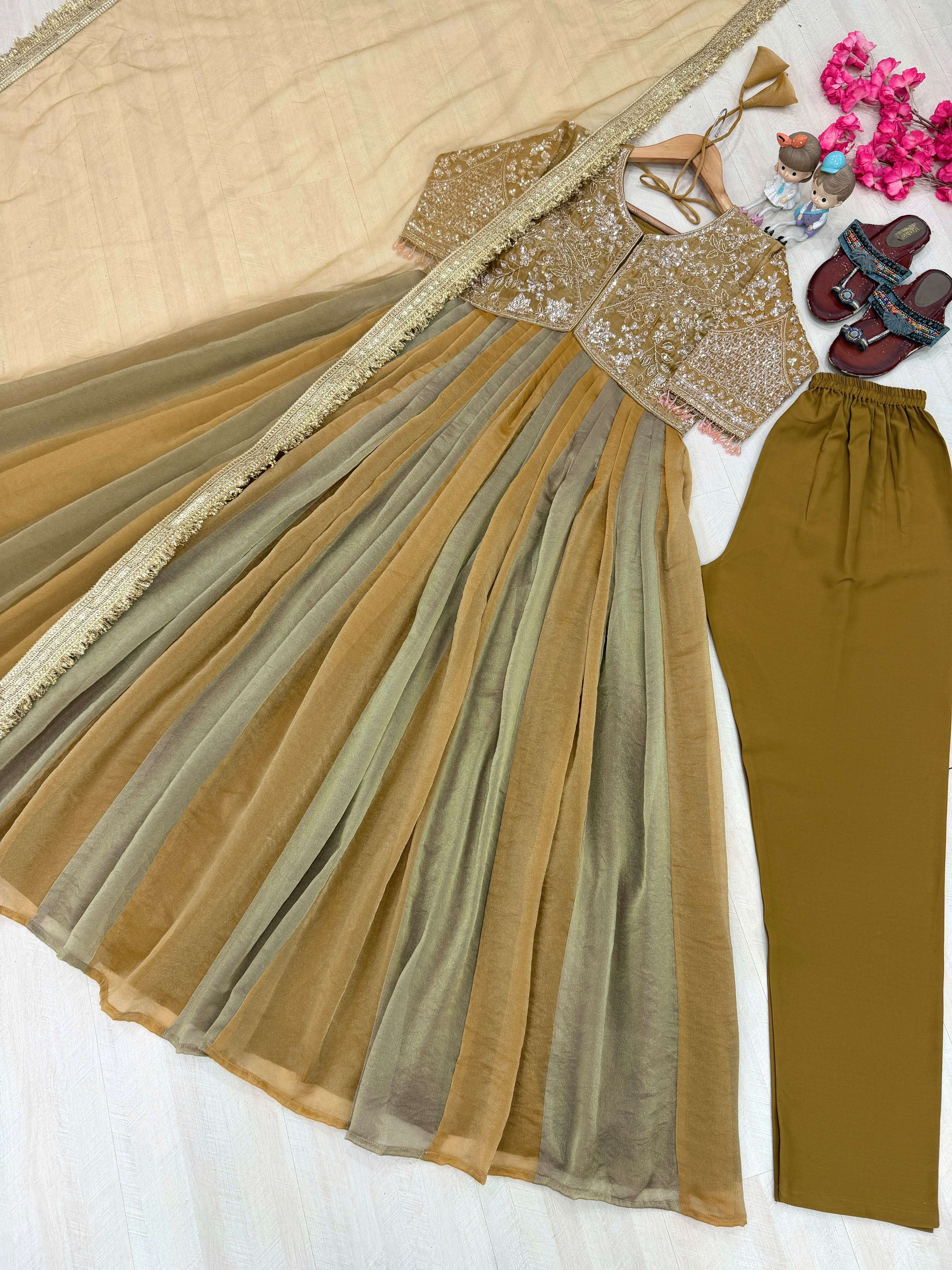 AD 247 SILK BEAUTIFUL DESIGNER LOOK PARTY WEAR LADIES GOWN BOTTOM AND DUPATTA SET 