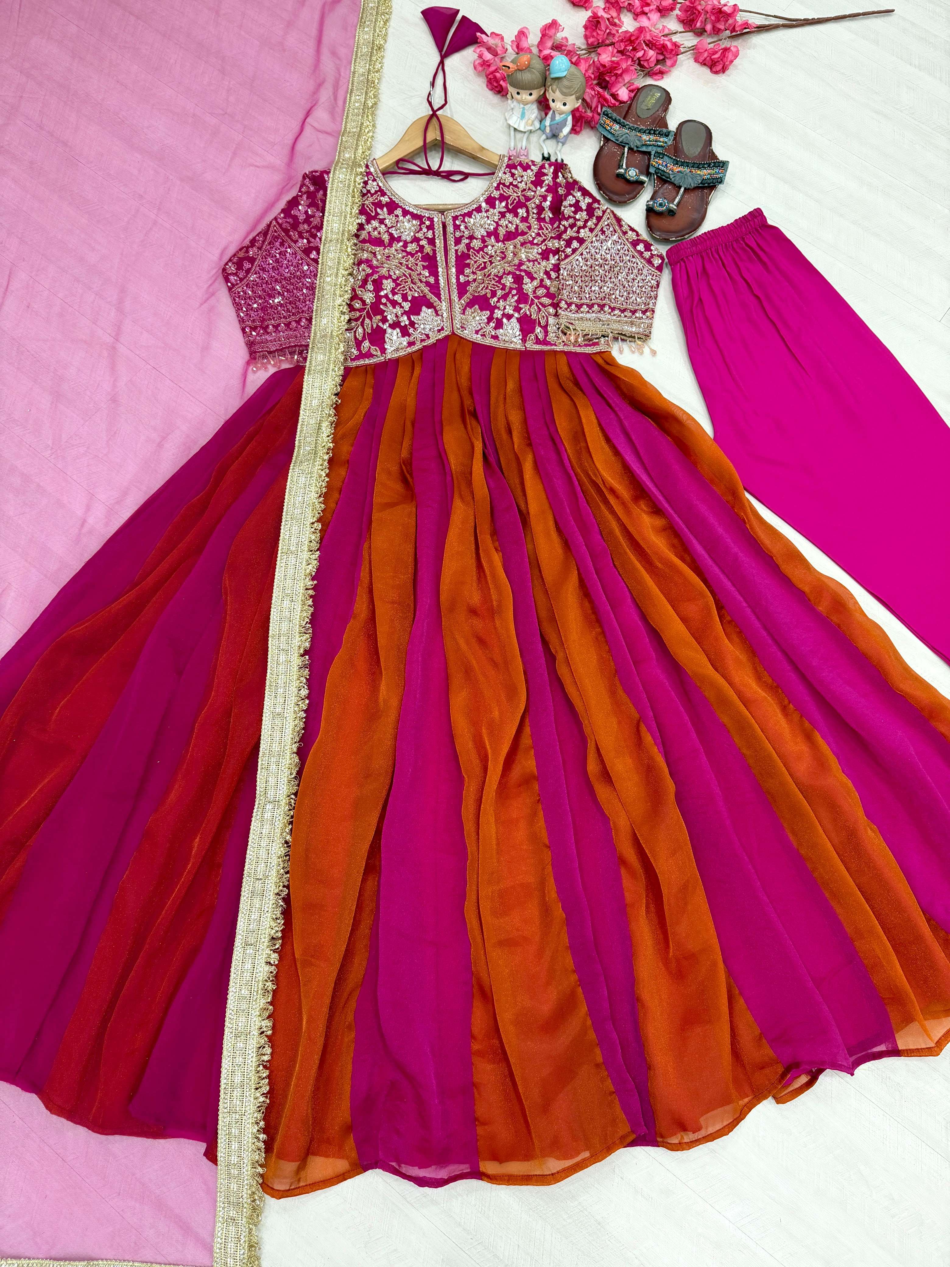 AD 247 SILK BEAUTIFUL DESIGNER LOOK PARTY WEAR LADIES GOWN BOTTOM AND DUPATTA SET 