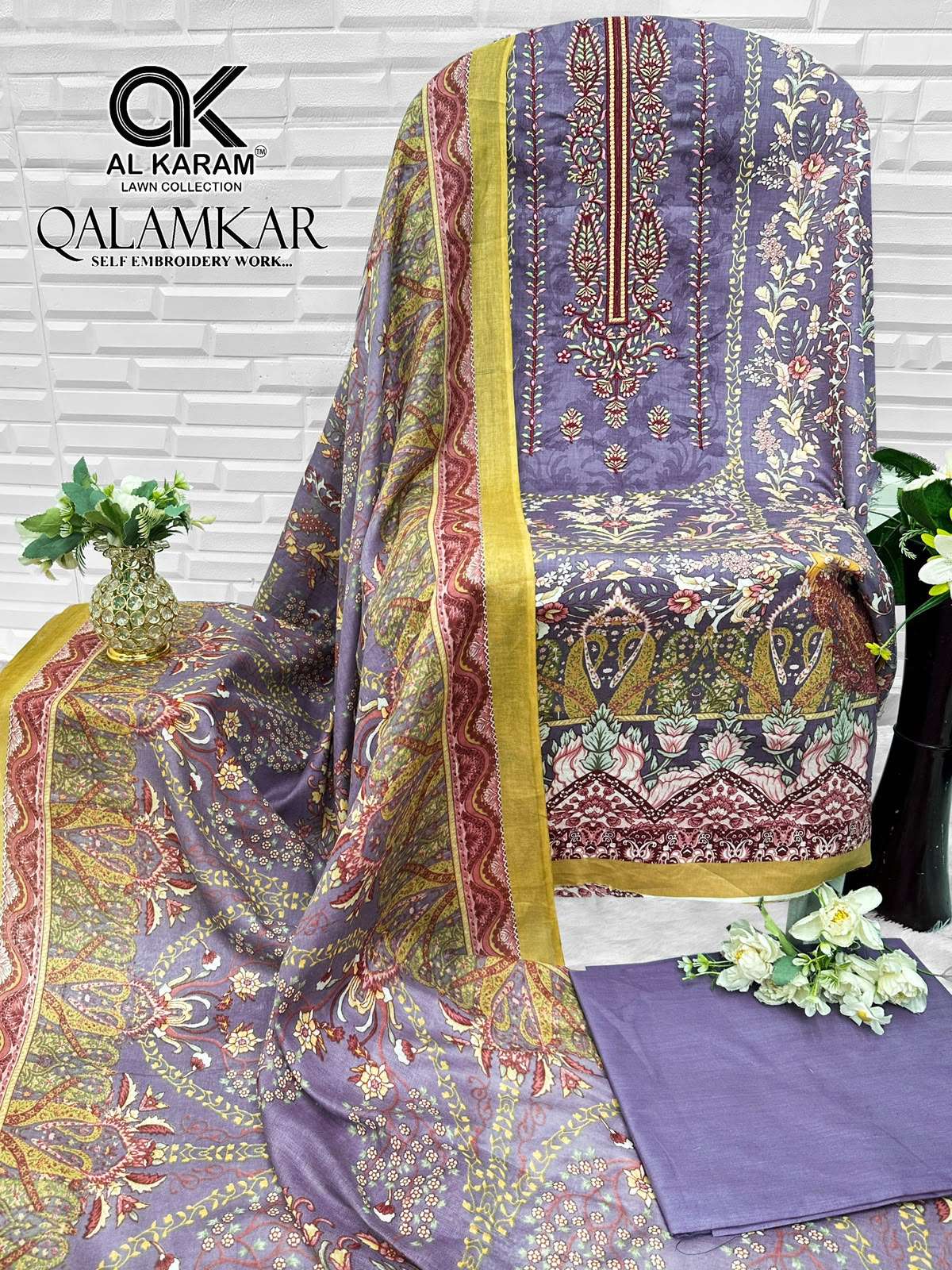 AL KARAM QALAMKAR COTTON DIGITAL PRINT WITH FANCY WORK SUIT
