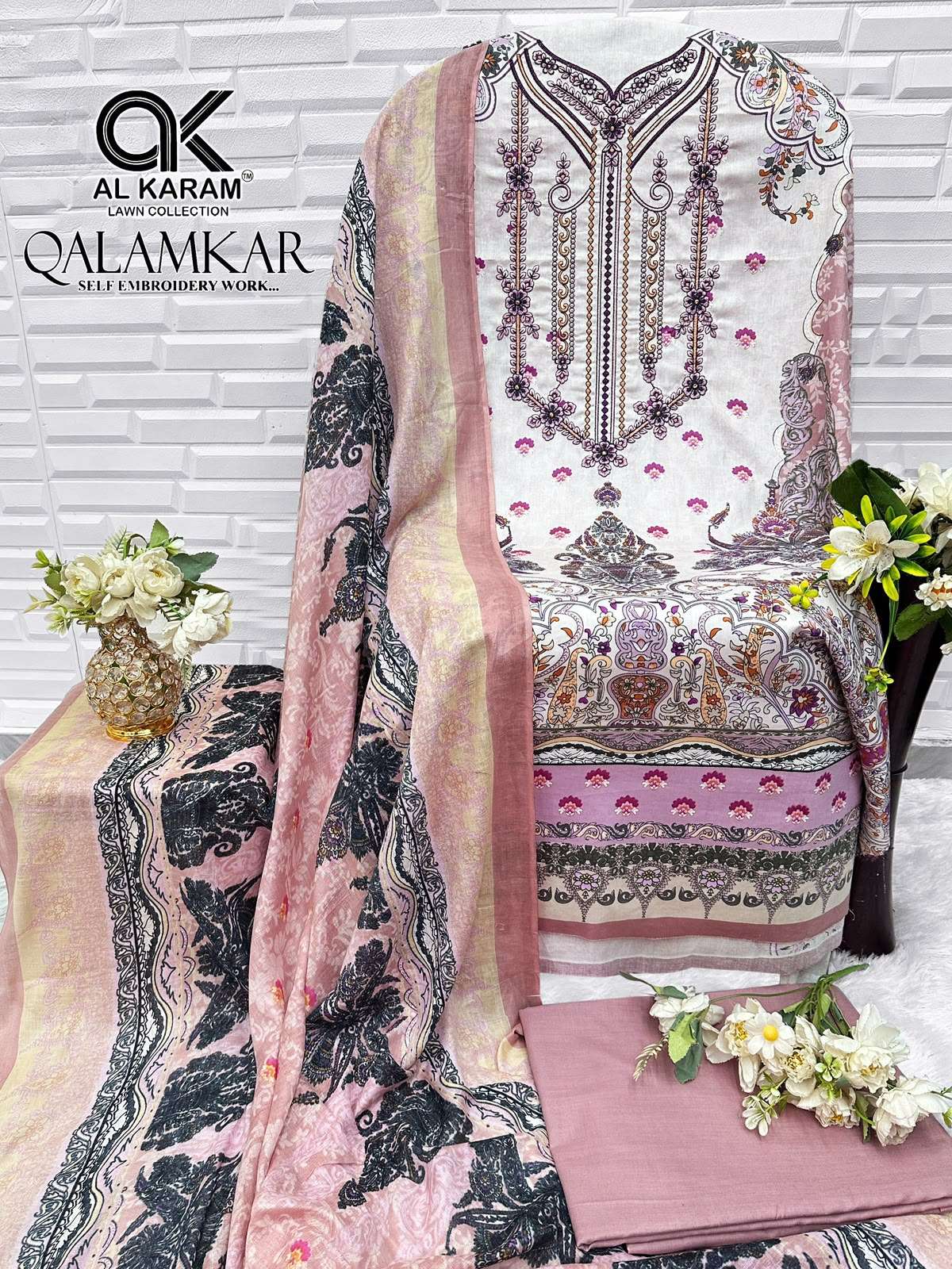 AL KARAM QALAMKAR COTTON DIGITAL PRINT WITH FANCY WORK SUIT