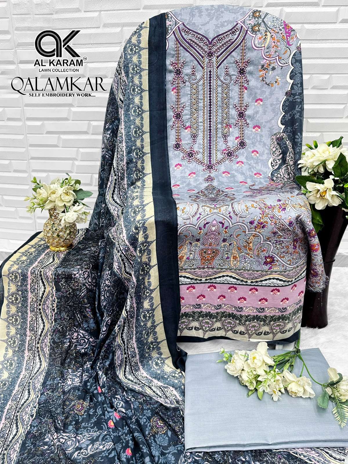 AL KARAM QALAMKAR COTTON DIGITAL PRINT WITH FANCY WORK SUIT