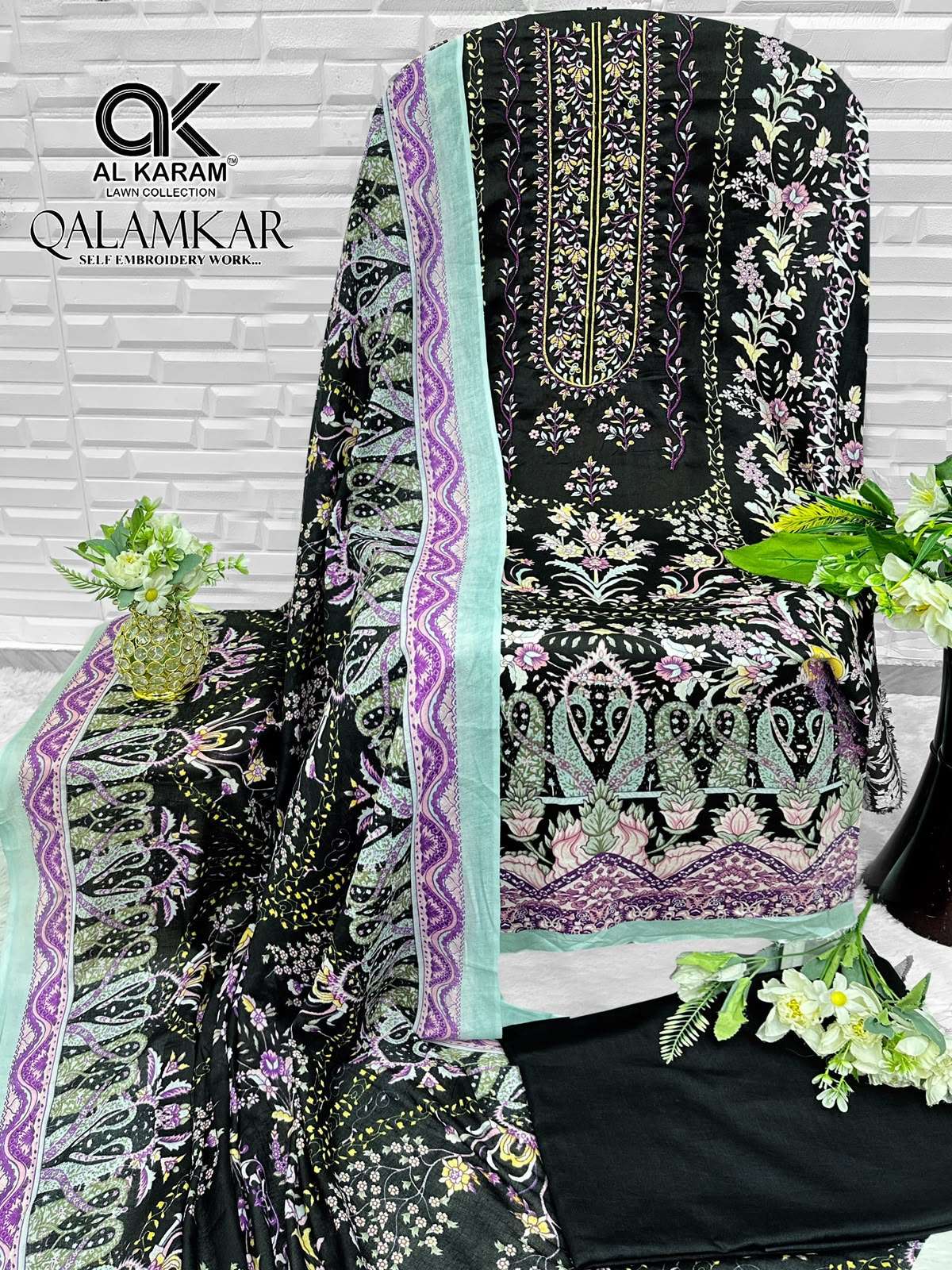 AL KARAM QALAMKAR COTTON DIGITAL PRINT WITH FANCY WORK SUIT