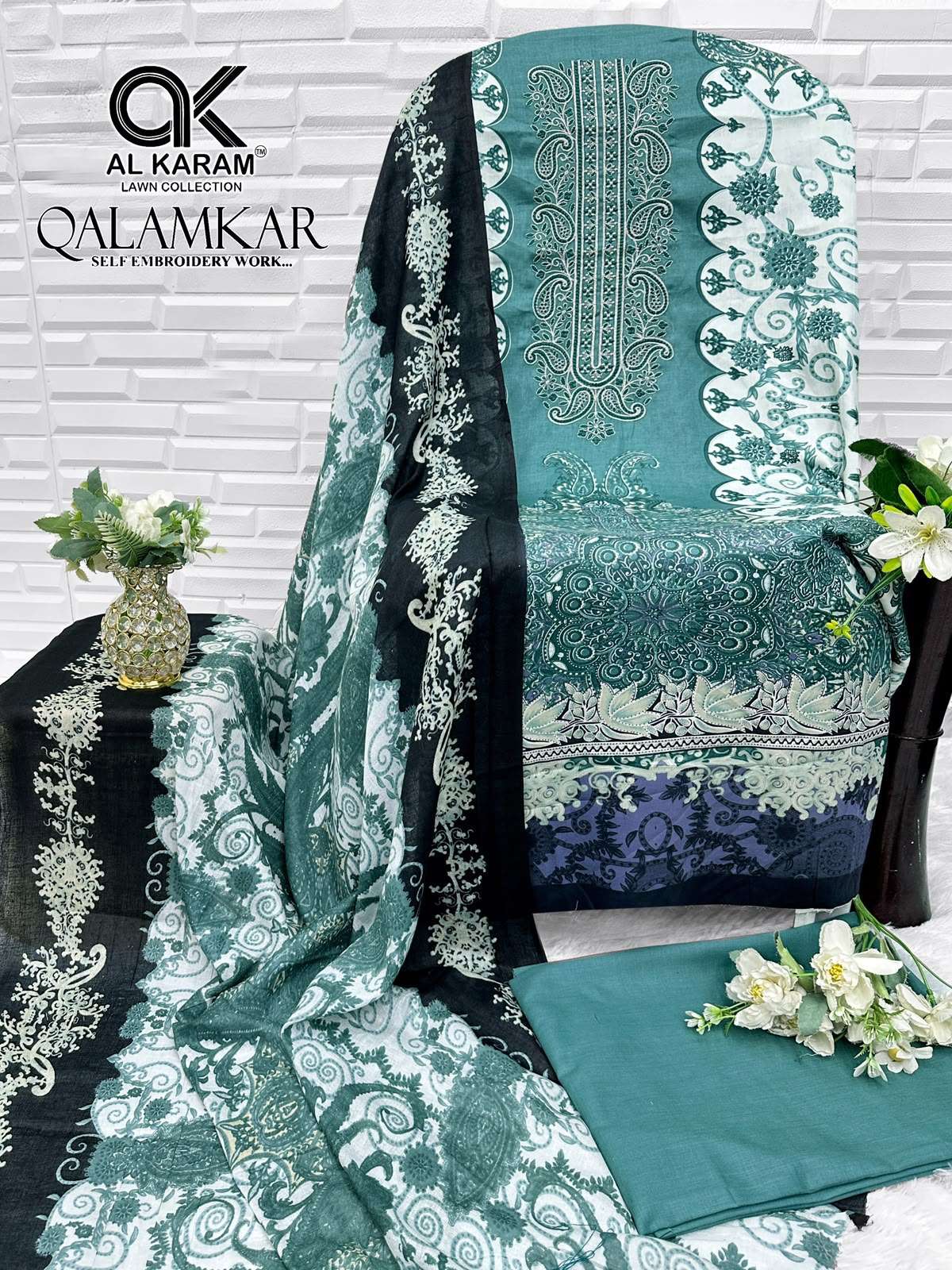 AL KARAM QALAMKAR COTTON DIGITAL PRINT WITH FANCY WORK SUIT