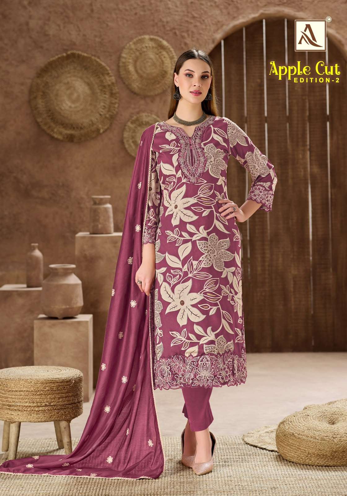 ALOK SUITS APPLE CUT EDITION 2 VISCOSE FOIL PRINT WITH FANCY EMBROIDERY WORK SUIT
