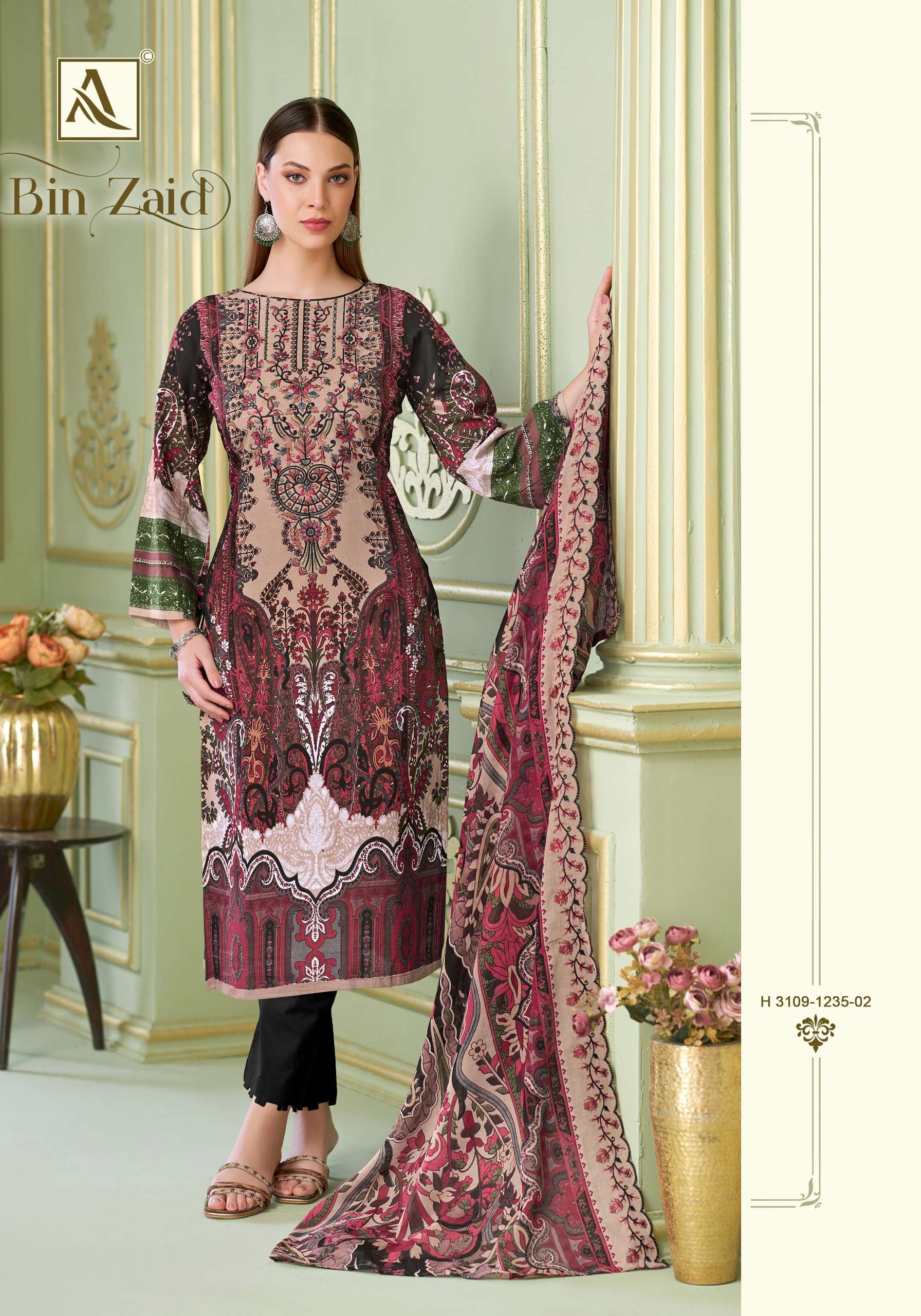 ALOK SUITS BIN ZAID COTTON DIGITAL PAKISTANI STYLE PRINT WITH FANCY WORK SUIT