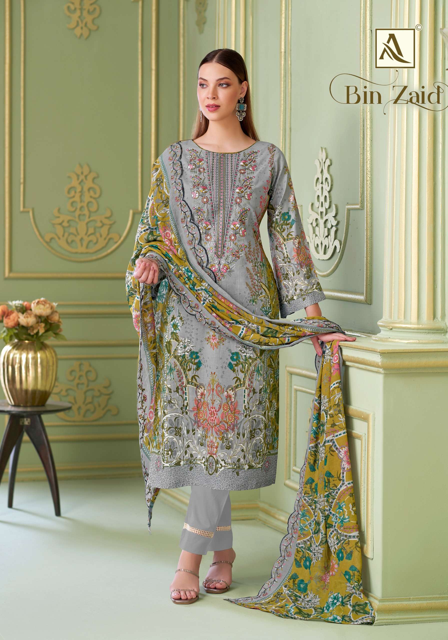 ALOK SUITS BIN ZAID COTTON DIGITAL PAKISTANI STYLE PRINT WITH FANCY WORK SUIT