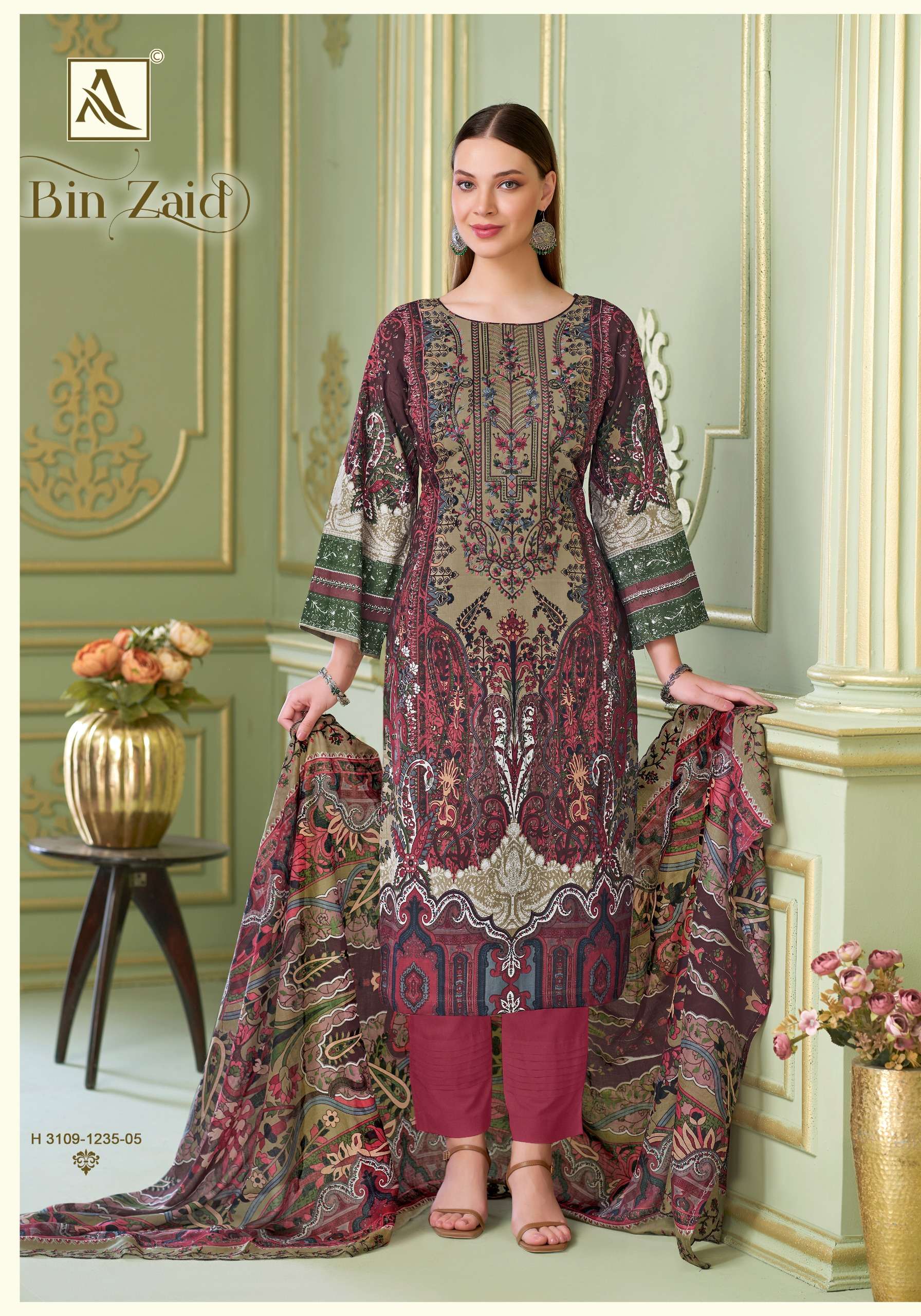 ALOK SUITS BIN ZAID COTTON DIGITAL PAKISTANI STYLE PRINT WITH FANCY WORK SUIT