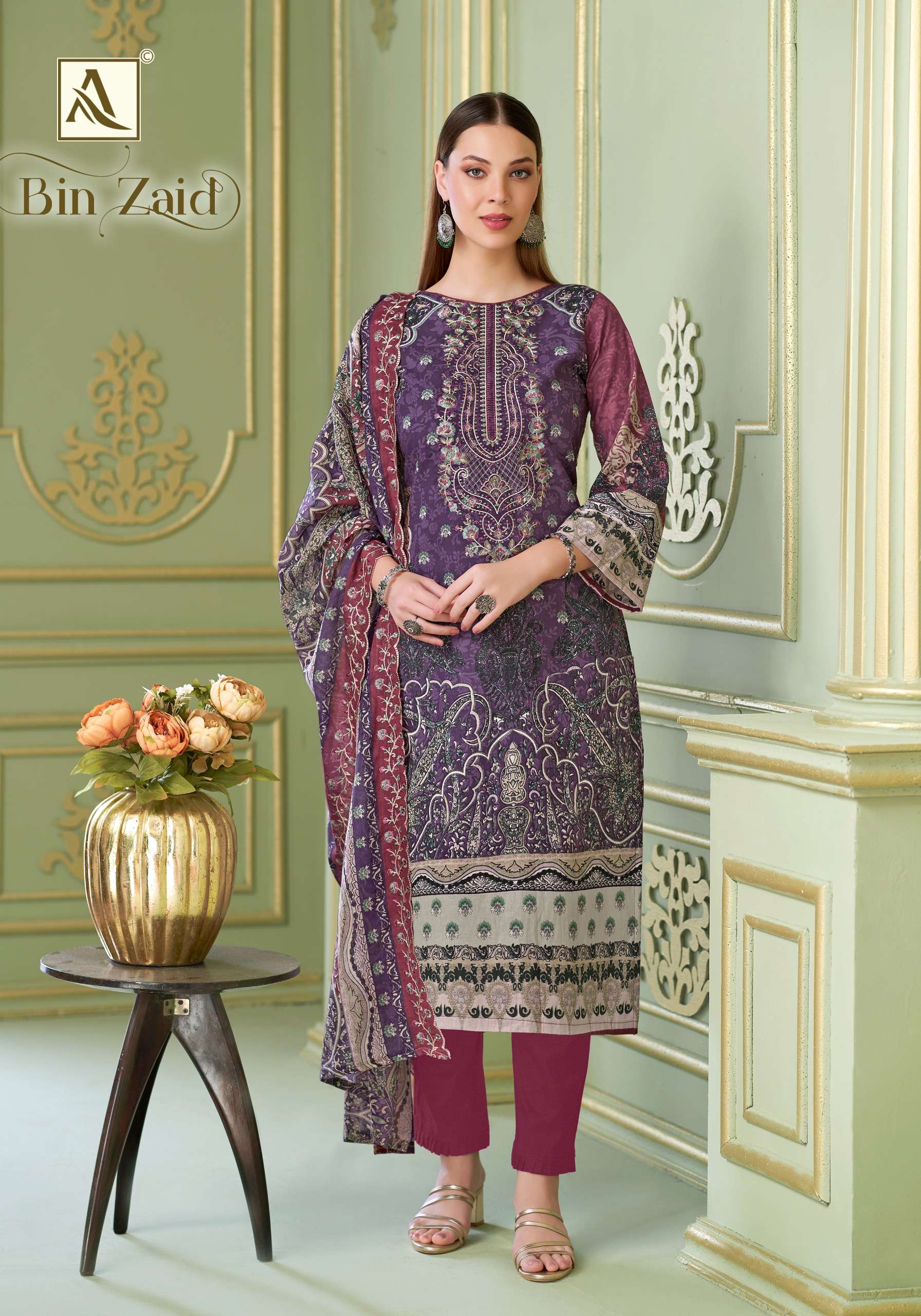 ALOK SUITS BIN ZAID COTTON DIGITAL PAKISTANI STYLE PRINT WITH FANCY WORK SUIT