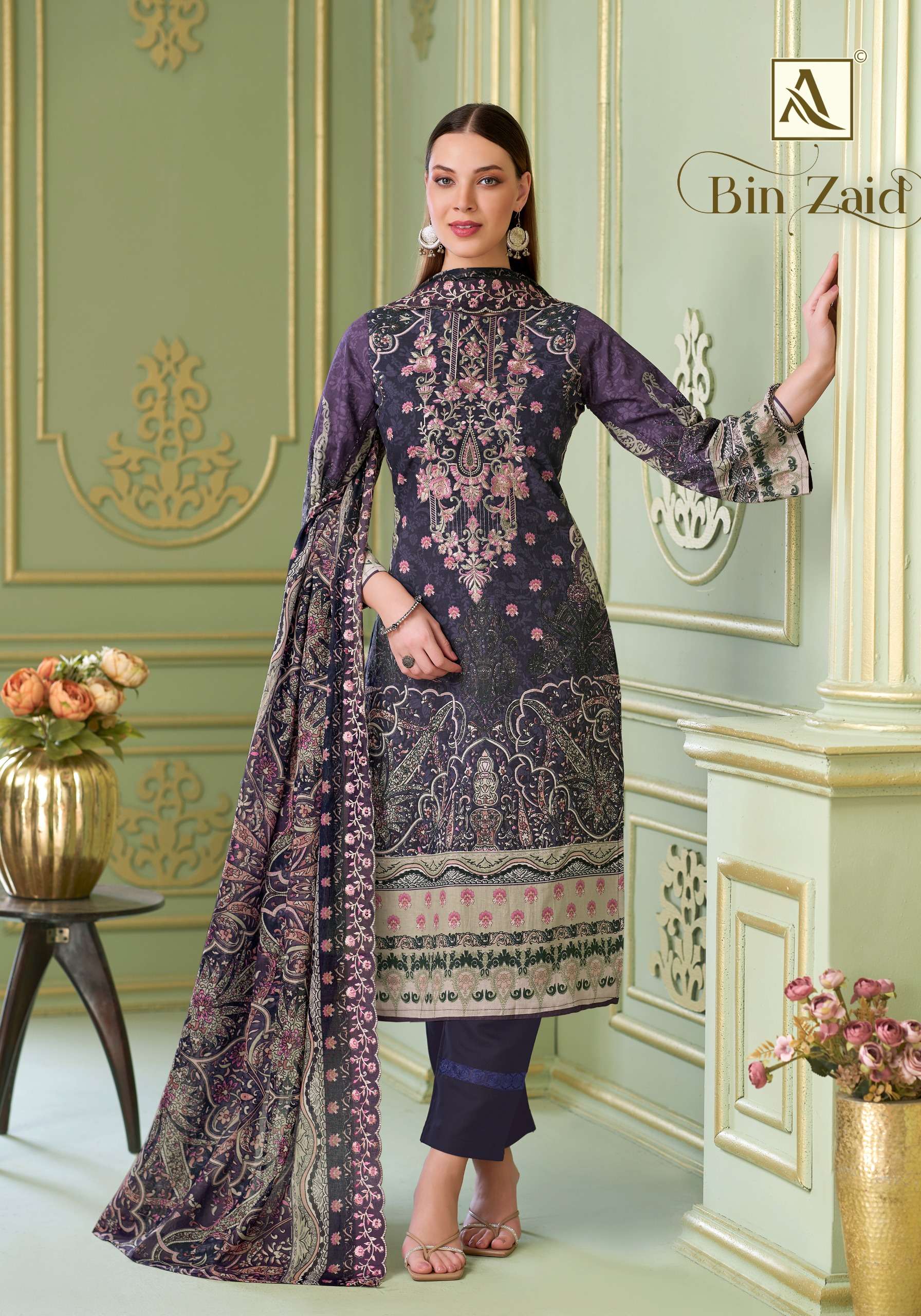 ALOK SUITS BIN ZAID COTTON DIGITAL PAKISTANI STYLE PRINT WITH FANCY WORK SUIT